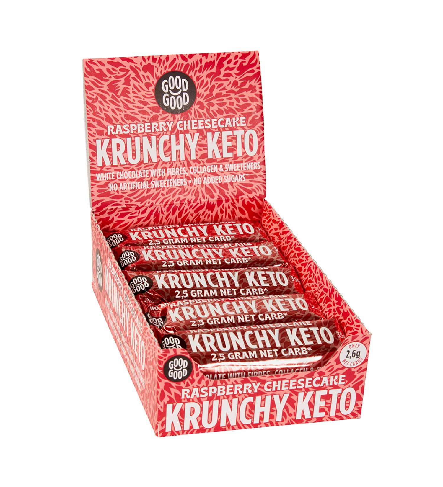 GOOD GOOD Krunchy Keto Bar Raspberry Cheesecake - High Fiber Low Carb Protein Bar (15x35g) - No Added Sugar - Diabetic & Sugar Intolerant Friendly - Buy Online on GoSupps.com