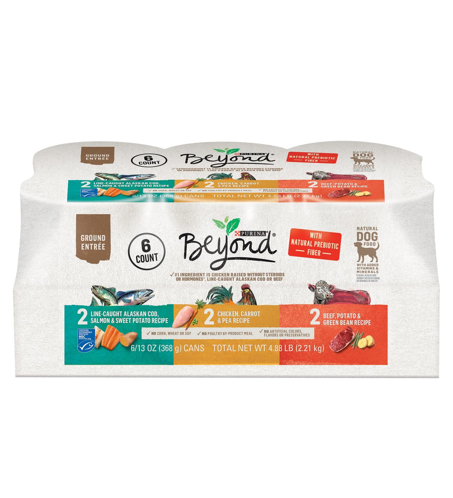 Purina Beyond Grain Free Wet Dog Food Variety Pack - Beef, Chicken & Fish (2 Packs of 6) 13oz Cans - Buy Online on GoSupps.com