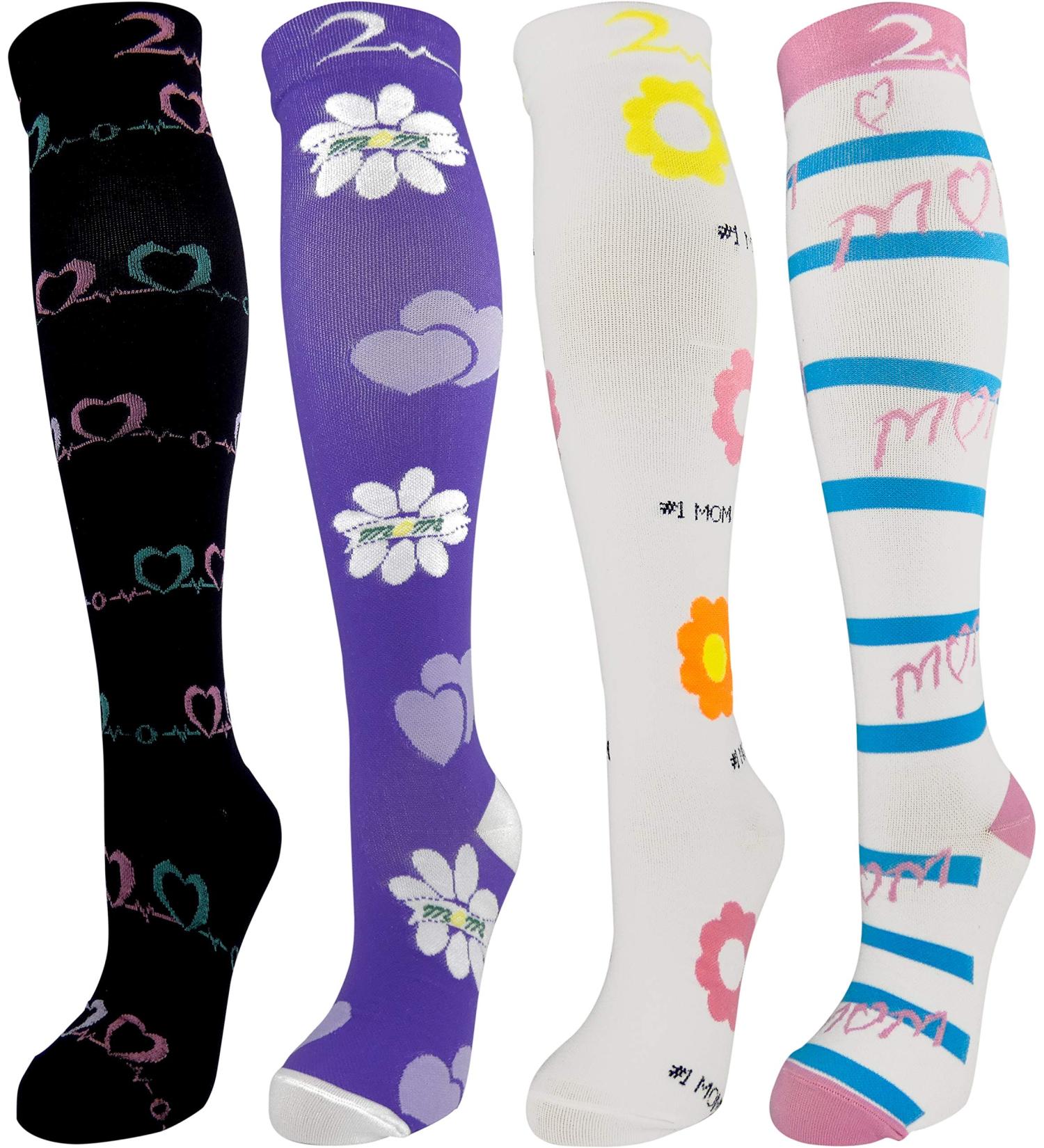 Buy 4 Pair Large/X-Large Colorful Compression Socks 15-20 mmHg - Extra Soft Knee-High Support for Nurses Running & Travel | Celebrate Mom Collection - Buy Online on GoSupps.com