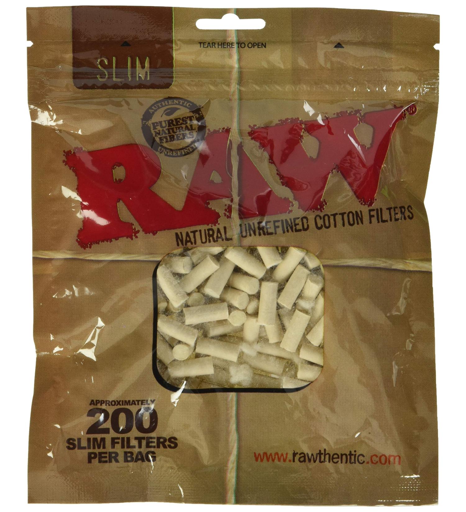 Raw Slim Natural Unrefined Cotton Filter Tips 200pc - 6mm 1 Pack