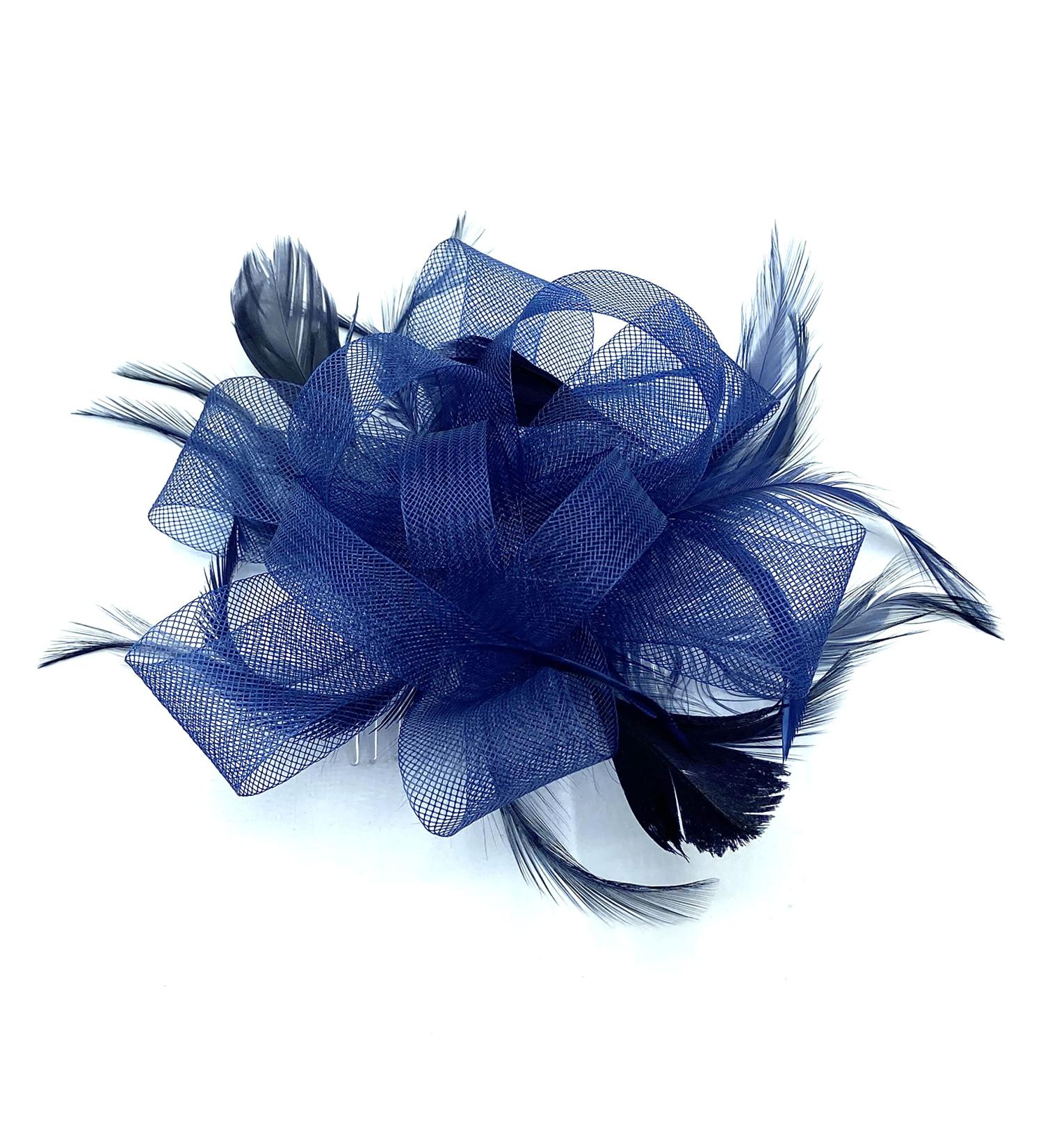 Looped Feather Comb Fascinator for Women Ladies Day Races Ascot Weddings Hair Piece (Navy Blue) - Buy Online on GoSupps.com