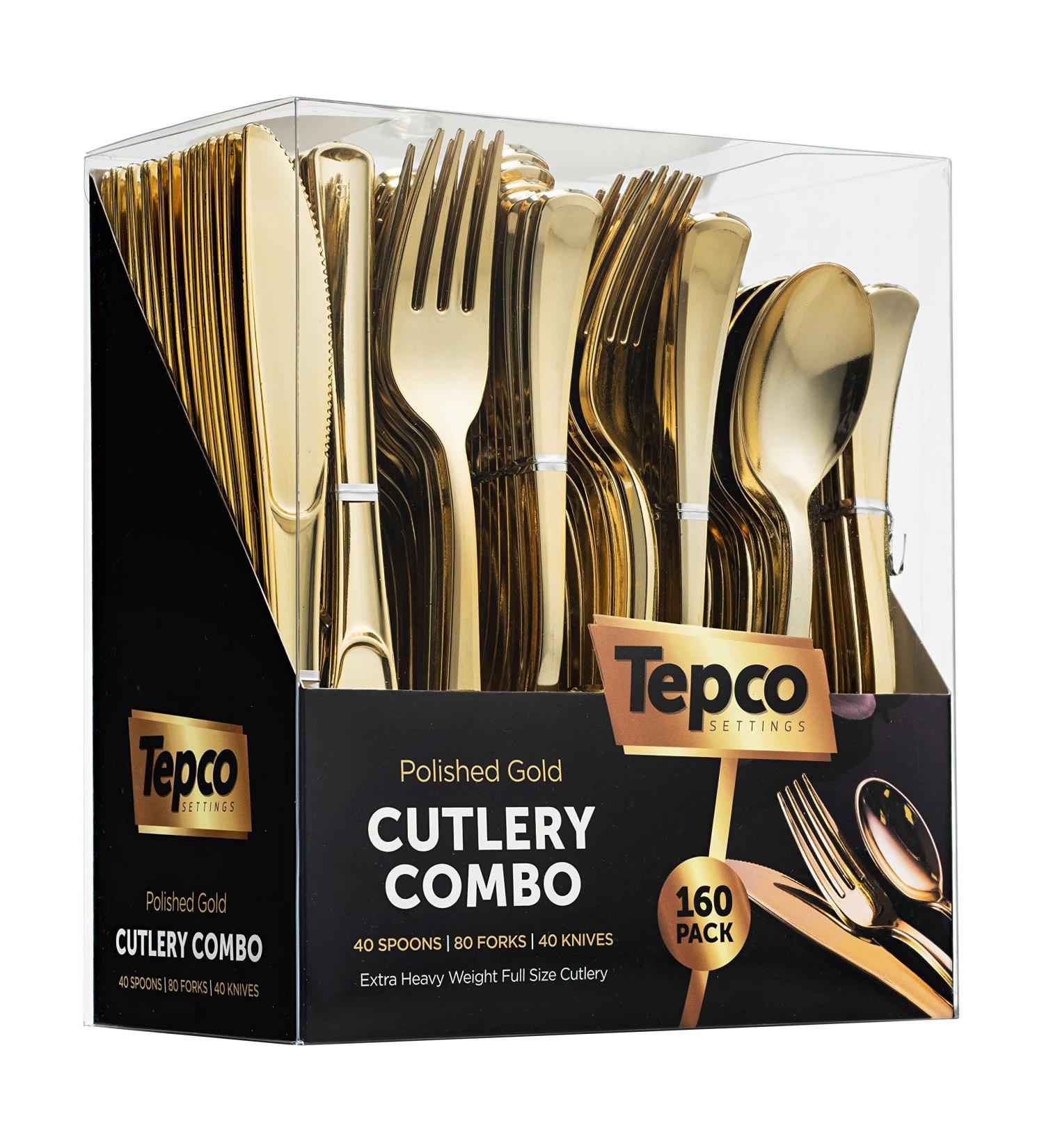 160 Piece Plastic Silverware Set - Disposable Gold Cutlery - Heavy Duty Forks, Spoons, Knives - Party Bulk Pack - Buy Online on GoSupps.com