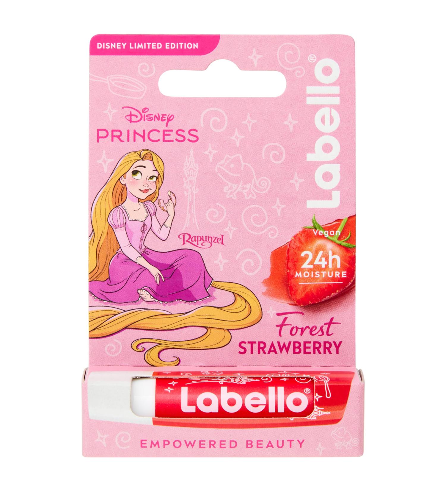 Labello Labello Disney Princess Limited Edition Strawberry Shine 4.8 g Colored lip balm with Rapunzel design Burrocacao Baby 3+ 24h moisturizing Burrocacao lip balm with strawberry flavor
