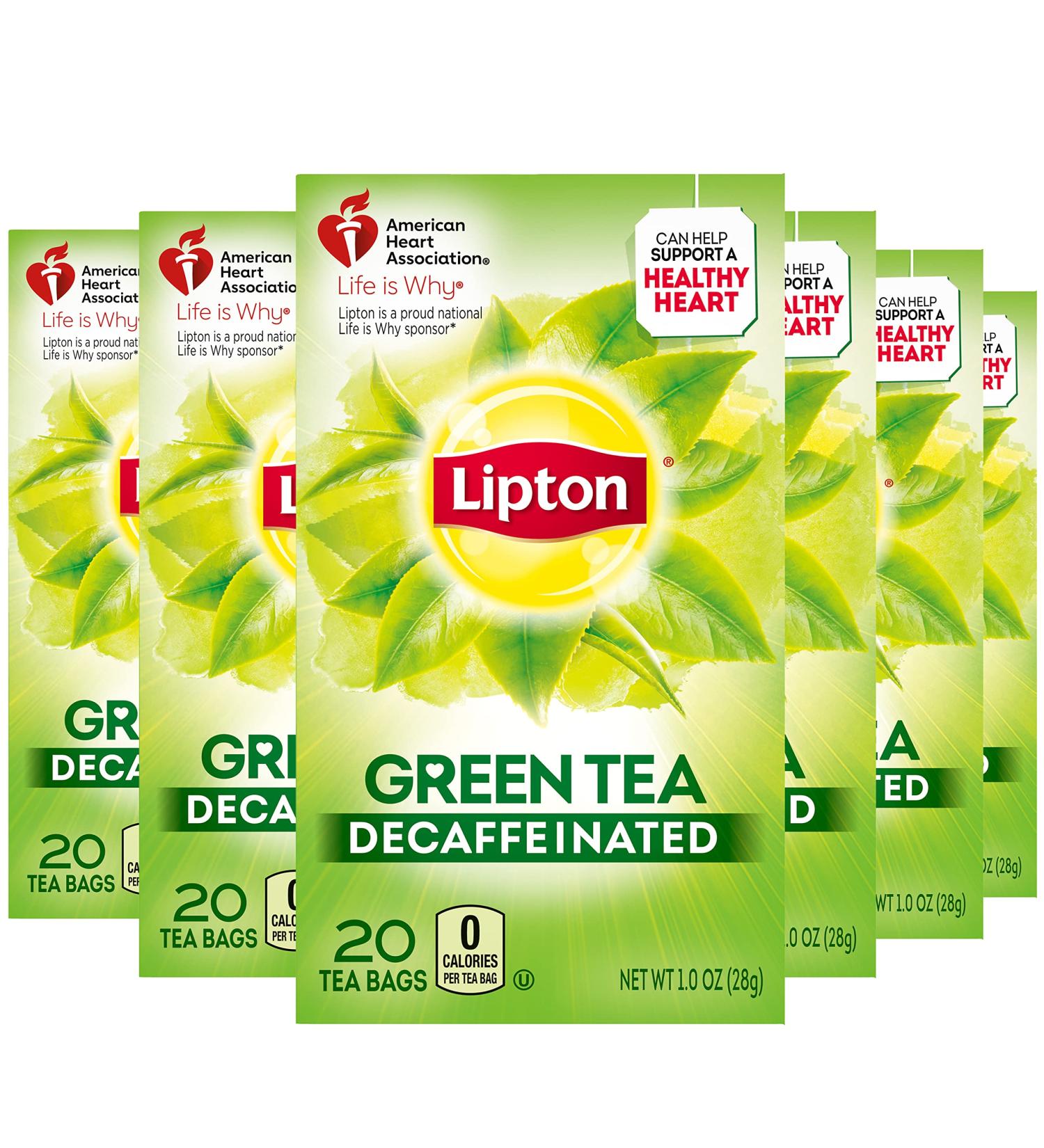 Lipton Decaffeinated Green Tea Bags - 20 ct Pack of 6 | Support Heart Health with Hot or Iced Tea - Buy Online on GoSupps.com