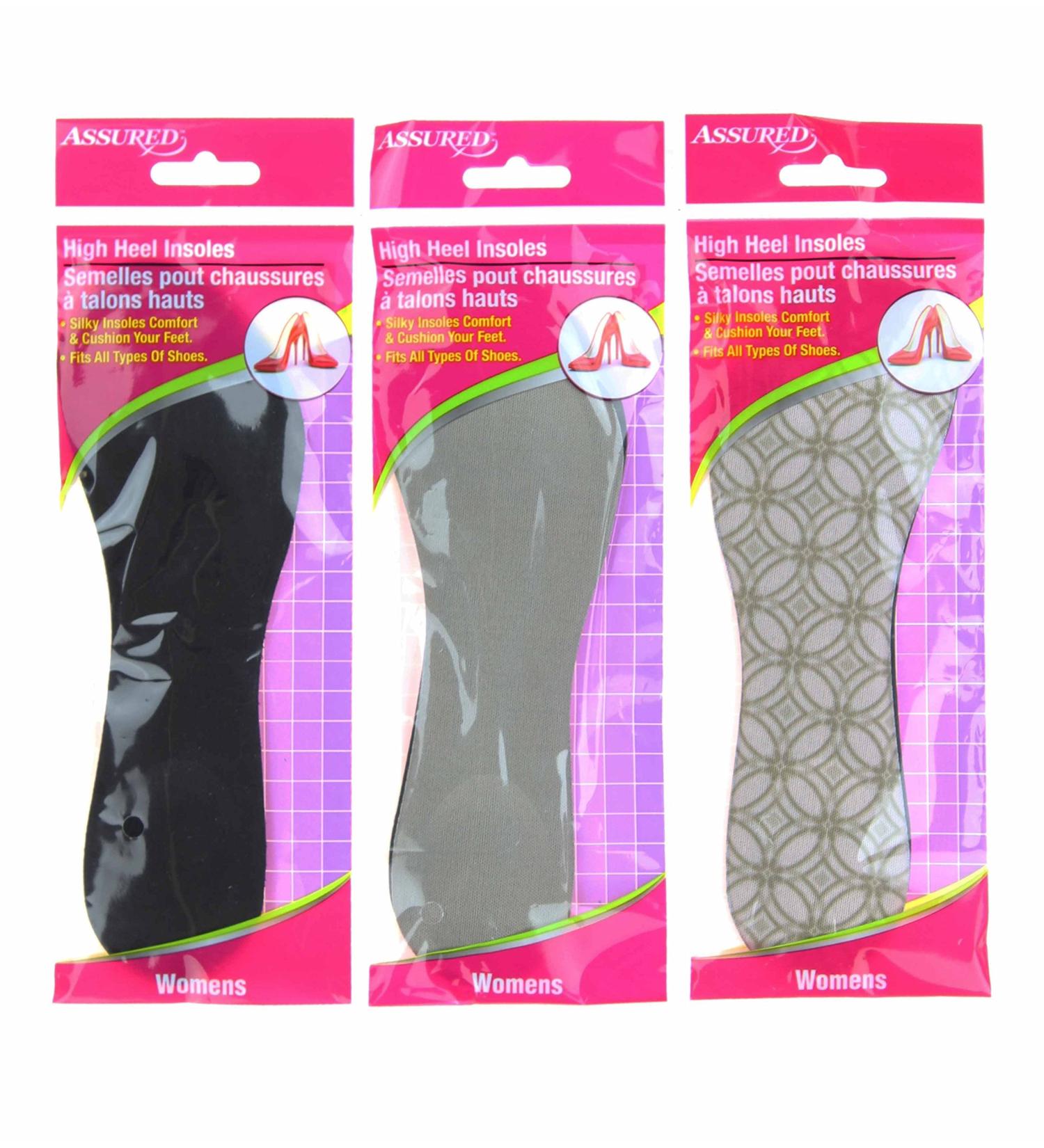 Assured Womens High Heel Insoles-3 Pack (Tile Print/Black/Grey 3 Pack) Tile Print/Black/Grey 3 Pack