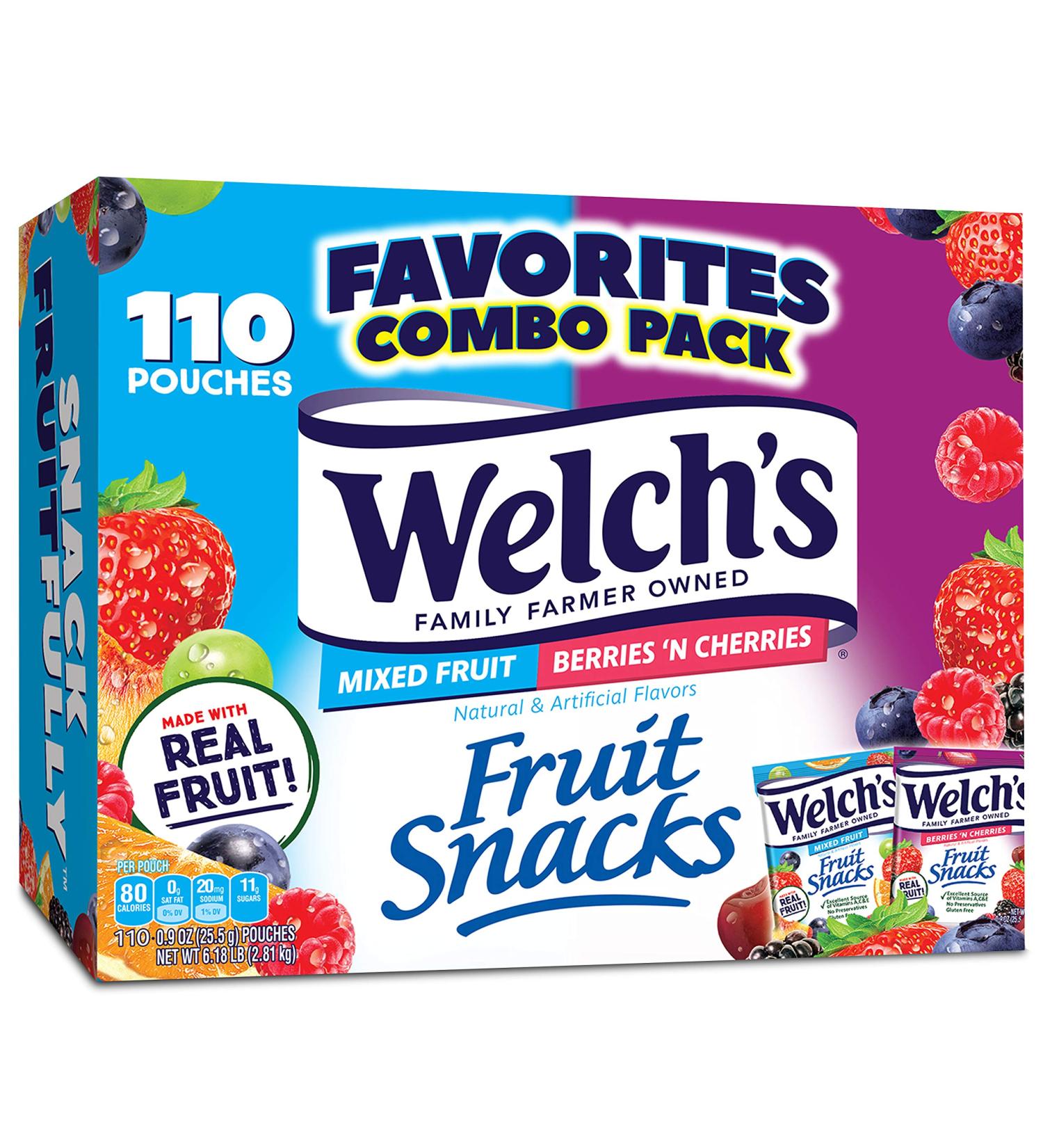 Welch's Fruit Snacks Mixed Fruit & Berries - Gluten Free Bulk Pack (110 Individual Bags, 0.9 oz Each) - Buy Online on GoSupps.com