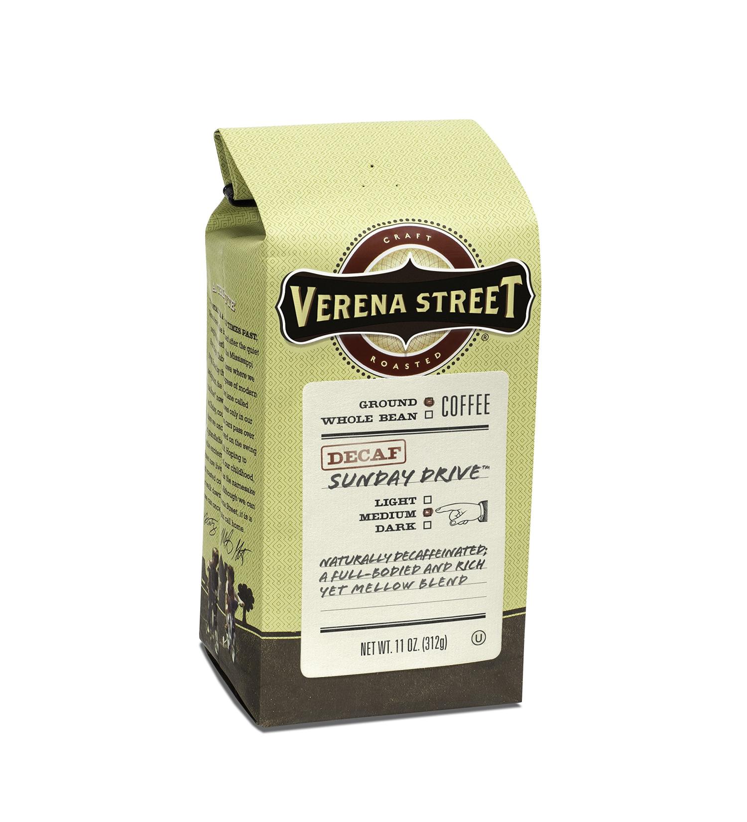 Verena Street Sunday Drive Decaf Coffee - 11oz Ground Swiss Water Process Decaf Medium Roast - Rainforest Alliance Certified Arabica - Pack of 1 - Buy Online on GoSupps.com