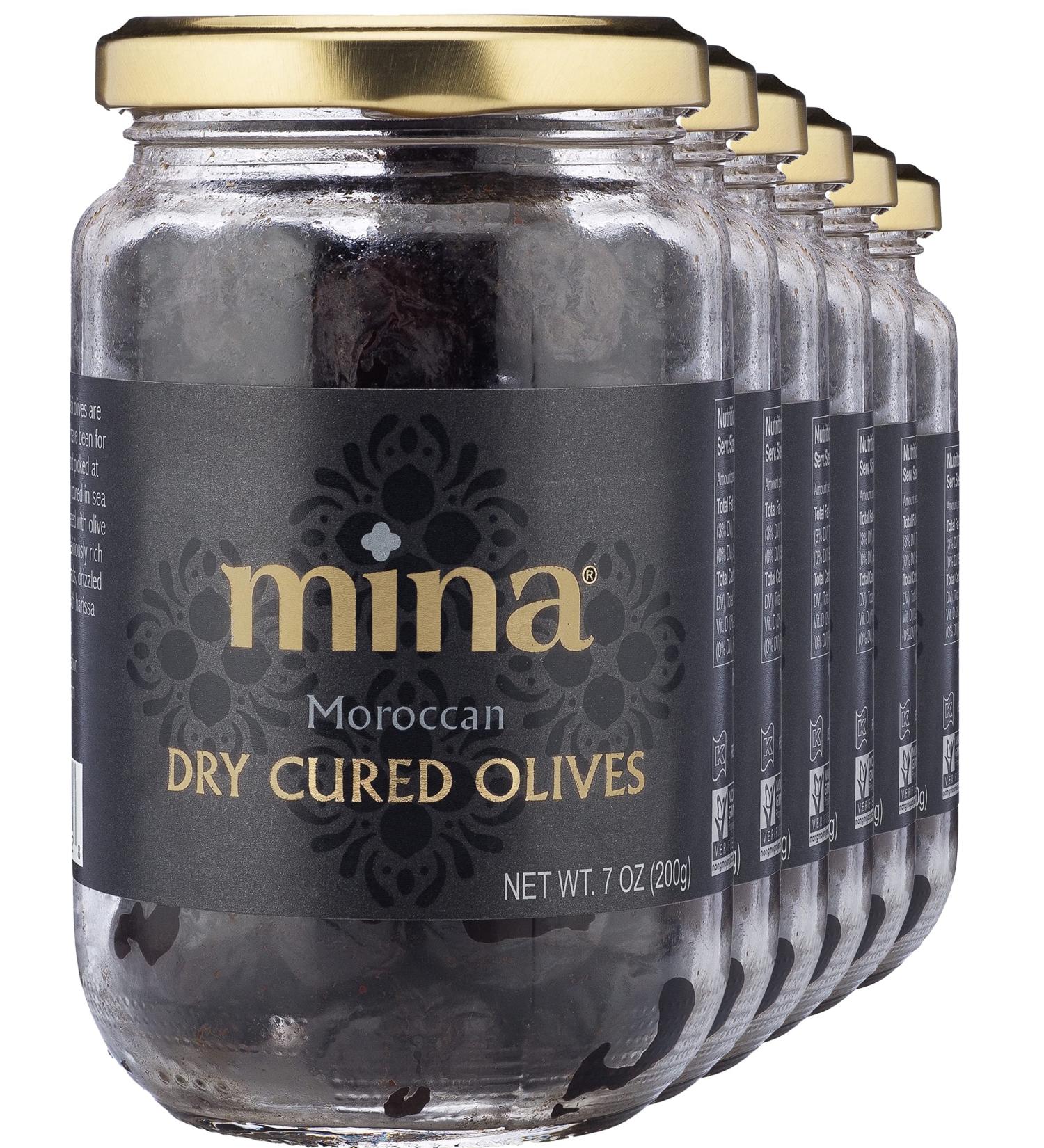 Mina Dry Cured Black Beldi Olives 7 oz (Pack of 6) - Premium Handpicked from Morocco - Gluten-Free, Low Carb, Vegan, Keto-Friendly - Buy Online on GoSupps.com