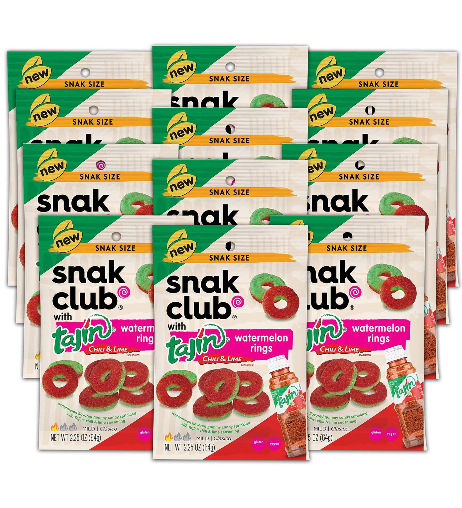 Snak Club Tajin Watermelon Rings 2.25oz (Pack of 12) - Chili & Lime Gummy Snacks | Gluten-Free, Mild Heat, Bold Flavor - Buy Online on GoSupps.com