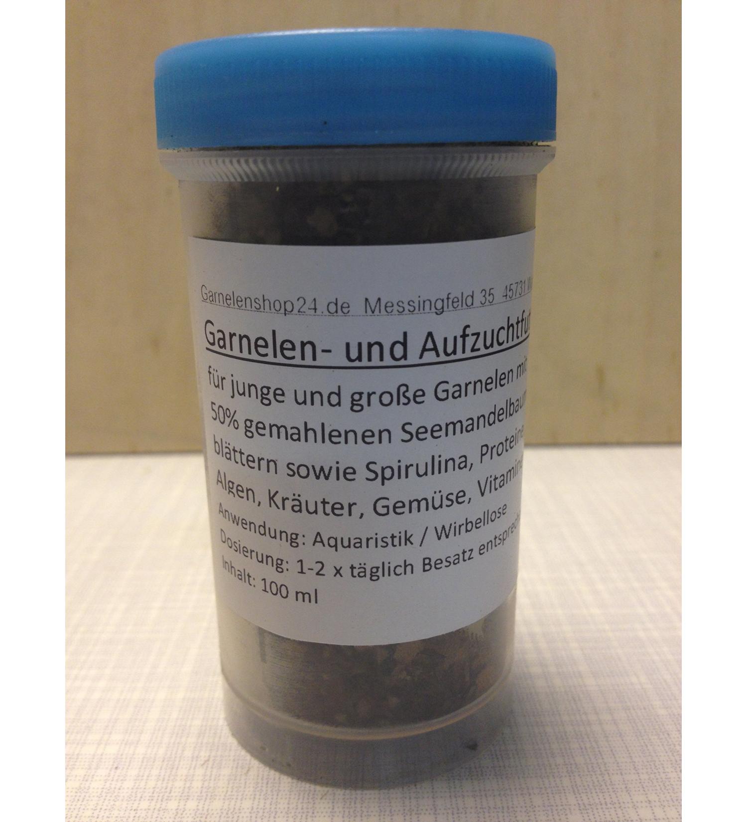 garnelenshop24de 100 ml shrimp food - breeding food and water optimization at the same time - directly from the breeder - with almond leaves and mulberry leaves.