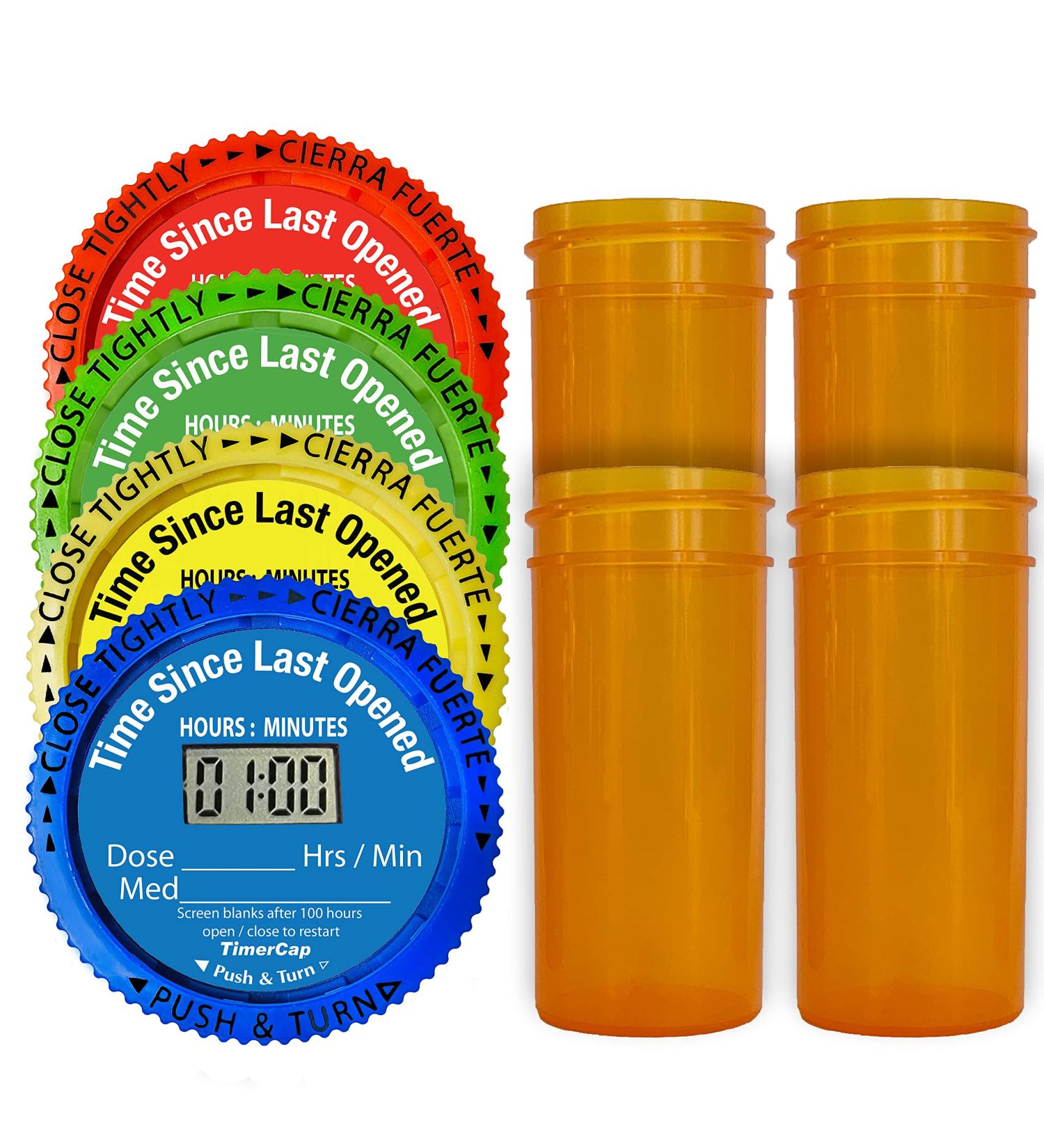 TimerCap Smart Pill Bottle Cap - Built-in Stopwatch Medication Reminder Case (4-Pack) - Buy Online on GoSupps.com