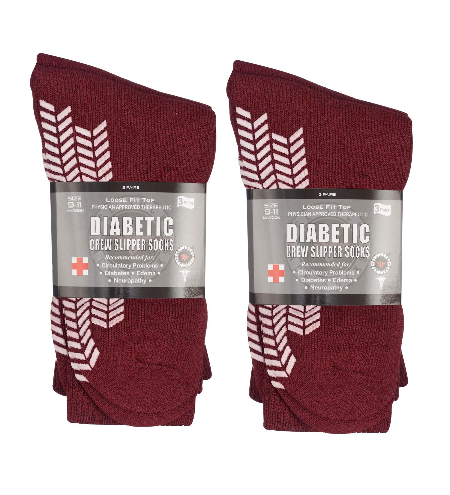 Diabetic Gripper Socks 6 Pack - Unisex Non Skid Slipper Socks for Men and Women, Loose Fitting Design, Physician Approved (Maroon, Size 9-11) - Buy Online on GoSupps.com
