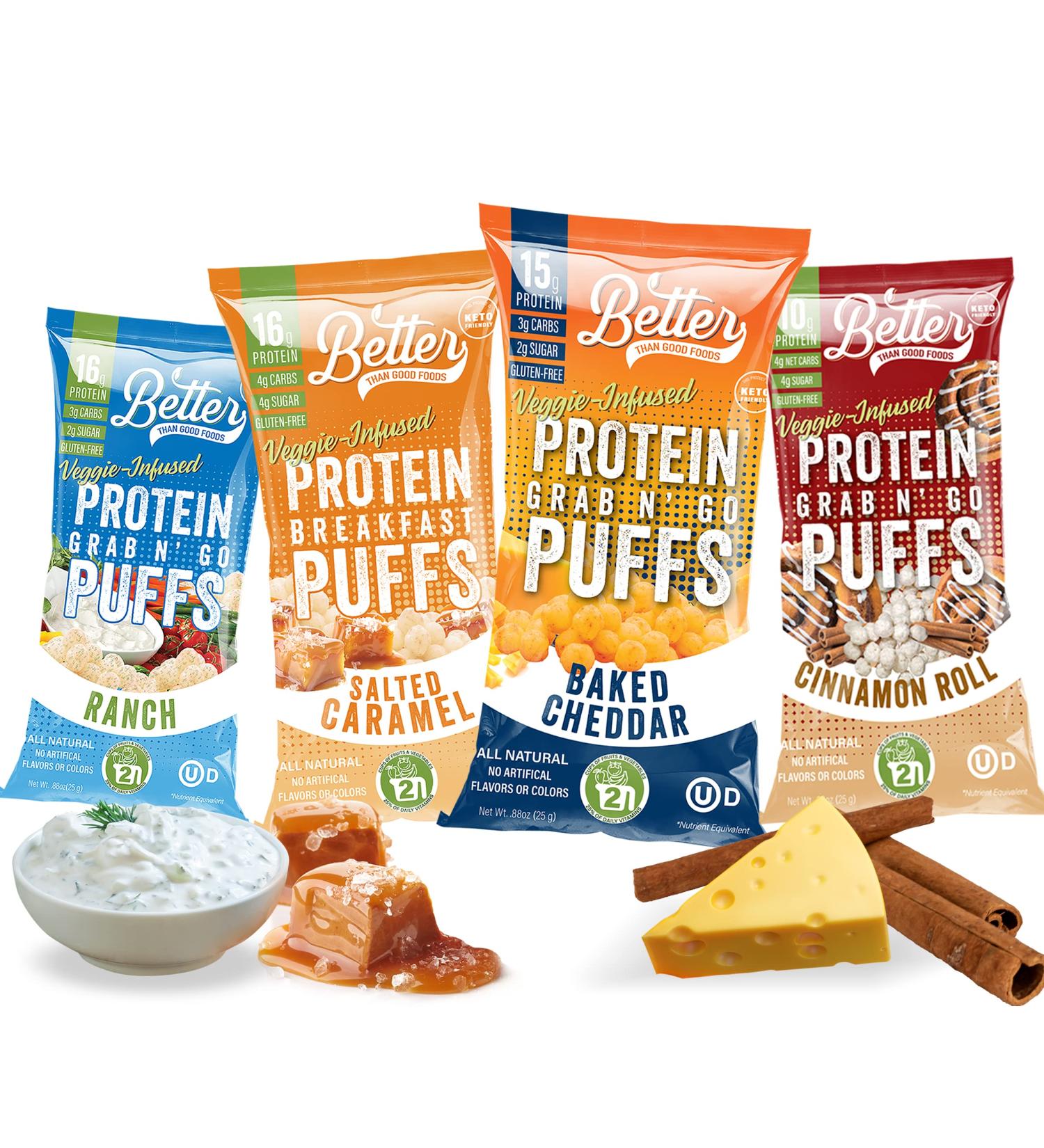 ETTER THAN GOOD Keto Protein Puffs - 16g Protein  Paleo Snacks with Fruits & Veggies - 4 Pack - Buy Online on GoSupps.com