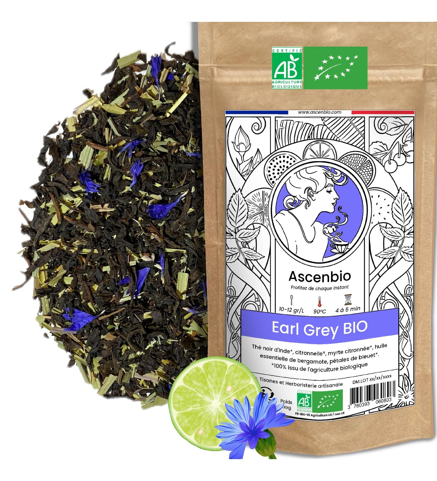 Ascenbio - Black tea - Earl Grey natural organic - 180g loose - prepared and packaged in France - biodegradable packaging - Buy Online on GoSupps.com