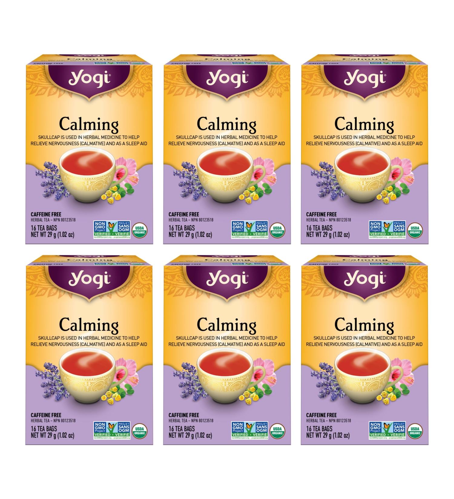 Yogi Tea - Calming (6 Pack) - With Chamomile Skullcap and Lavender - Caffeine Free Organic Herbal Tea - 96 Tea Bags - Buy Online on GoSupps.com