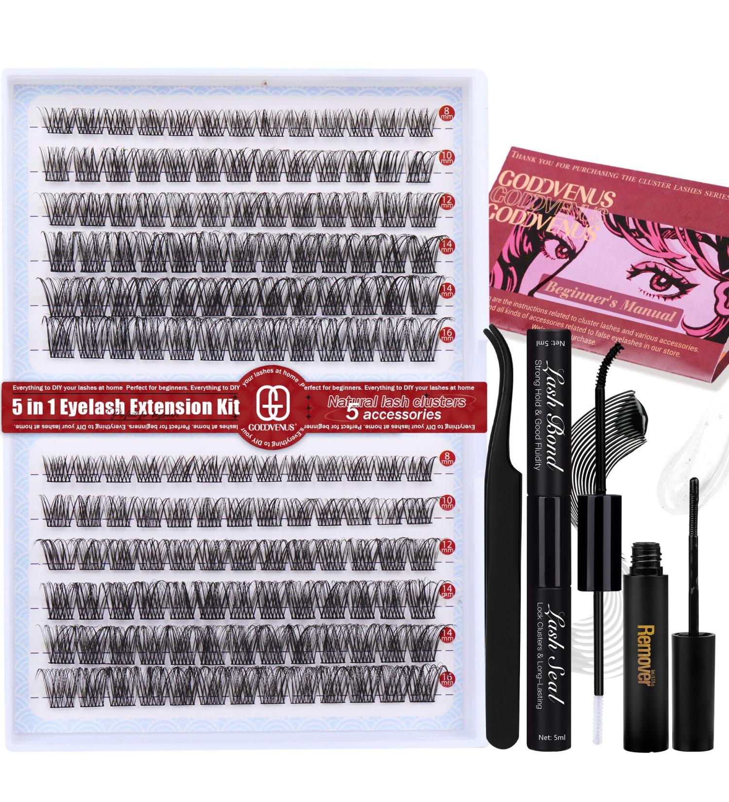 Godvenus DIY Wispy Lash Extension Kit | D Curl 8-16mm Mix | Natural Individual Lashes | Includes Bond, Seal, Remover & Applicator - Buy Online on GoSupps.com