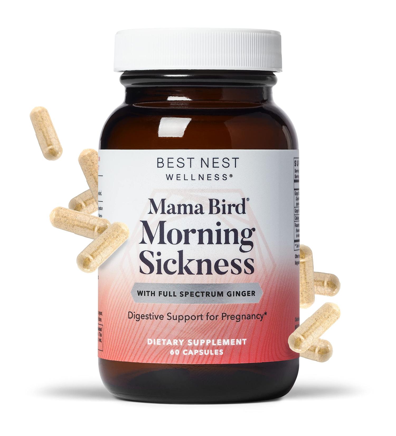 Mama Bird Morning Sickness Relief Supplement - 60 Ct. with Full Spectrum Ginger for Nausea & Dizziness. Includes Bonus Healthy Pregnancy Secrets - Buy Online on GoSupps.com