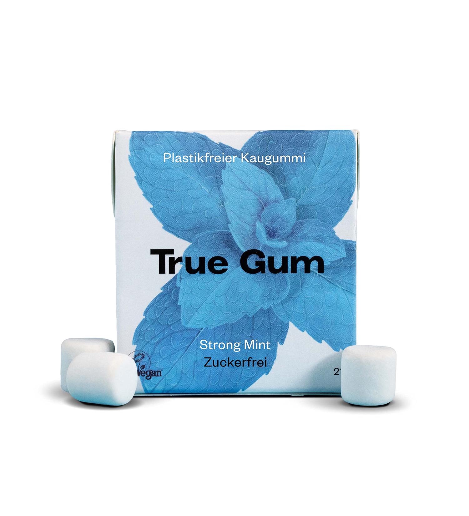 True Gum Strong Mint - Plastic-Free Biodegradable Vegan Chewing Gum (21g) | Eco-Friendly International Shipping - Buy Online on GoSupps.com