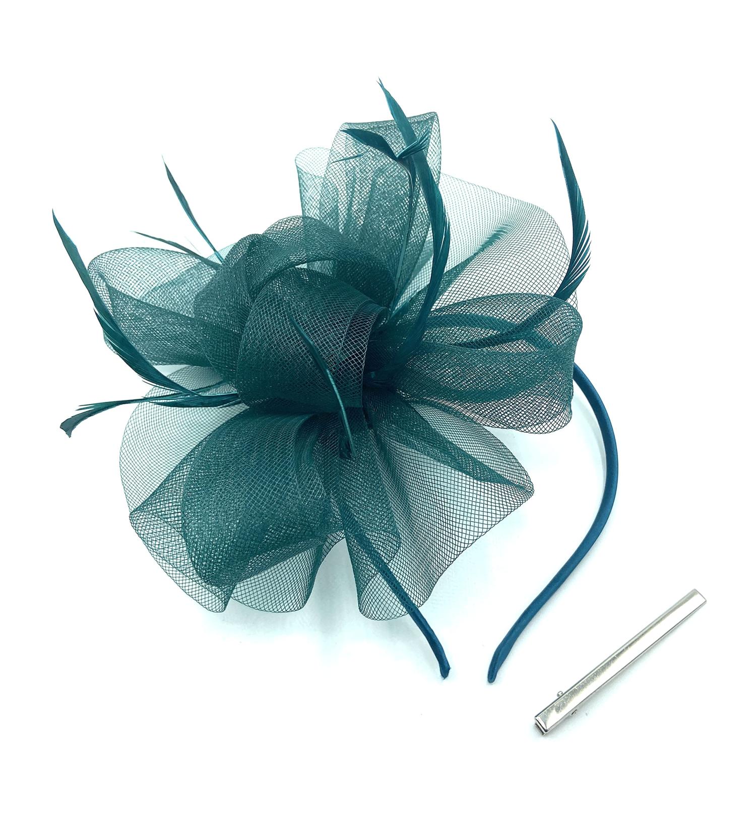 Ladies Feather Fascinator with Clip/Aliceband Weddings Races Royal Ascot Hair Piece (Dark Green) - Buy Online on GoSupps.com
