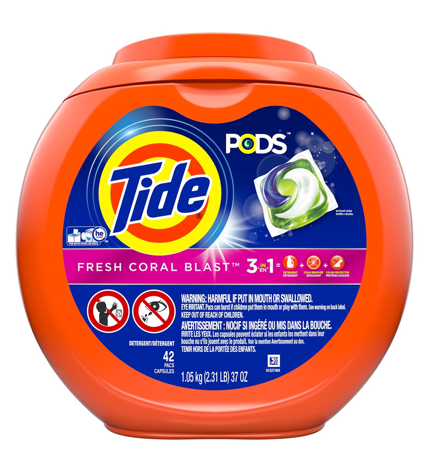 Tide Pods Detergent Pacs - Fresh Coral Blast 42 Count | International Shipping Available - Buy Online on GoSupps.com