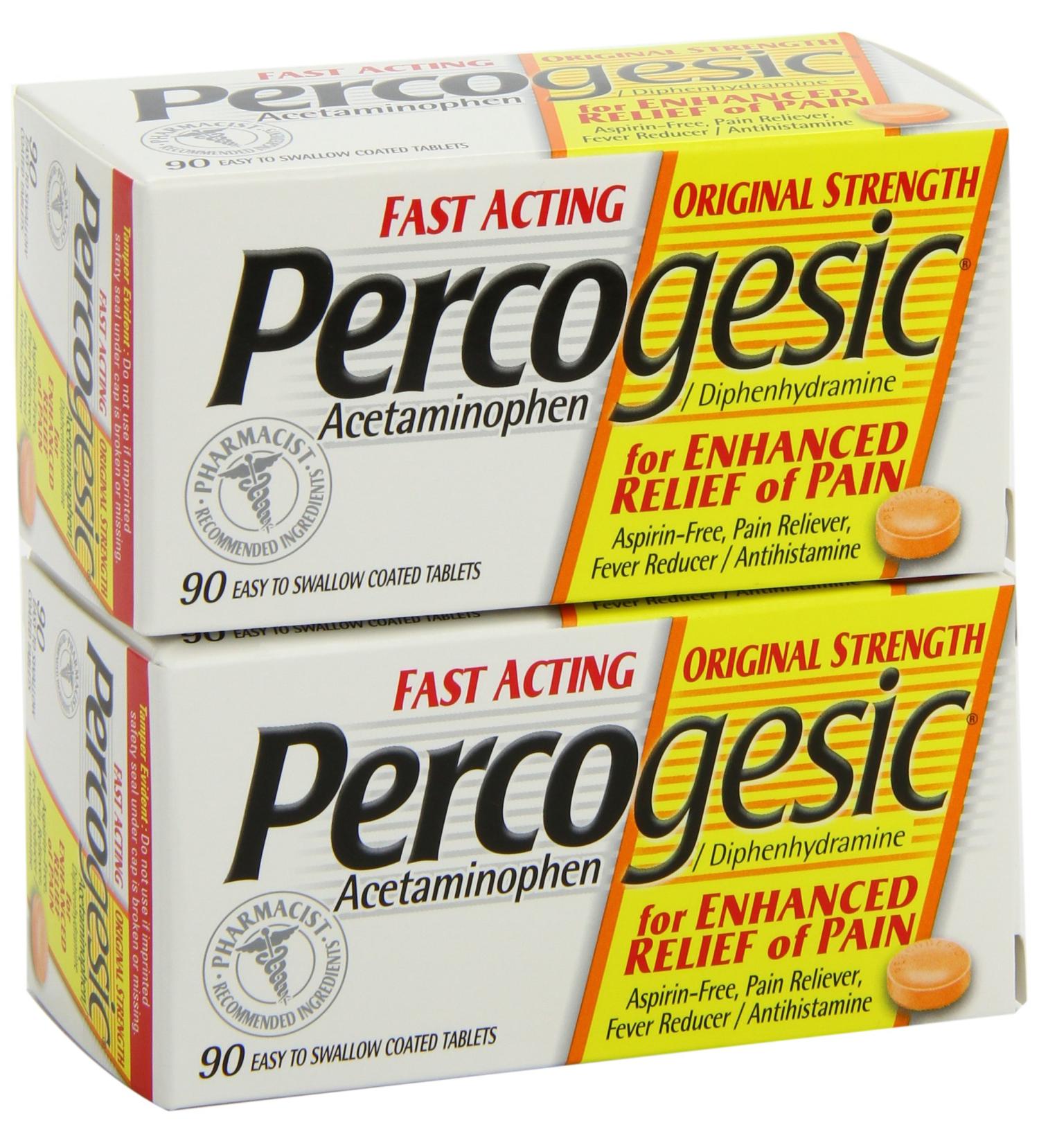 Percogesic Original Strength Acetaminophen & Diphenhydramine 90 Tablets - 2 Pack - Buy Online on GoSupps.com