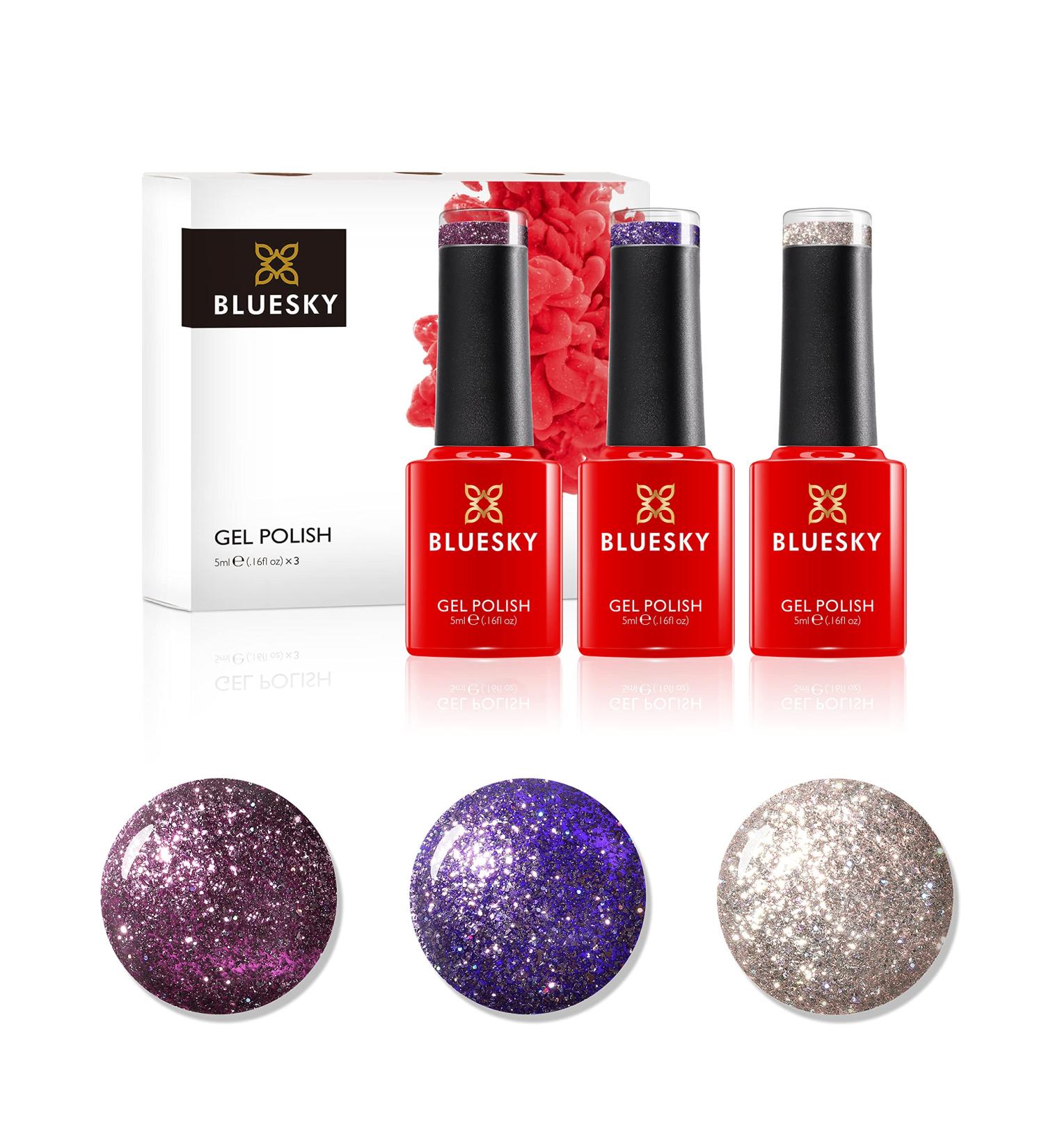 Buy Bluesky Dazzling Platinum Gel Trio Set - Purple & Gold Glitter 10ml | UV/LED Nail Art Gel | International Shipping Available - Buy Online on GoSupps.com