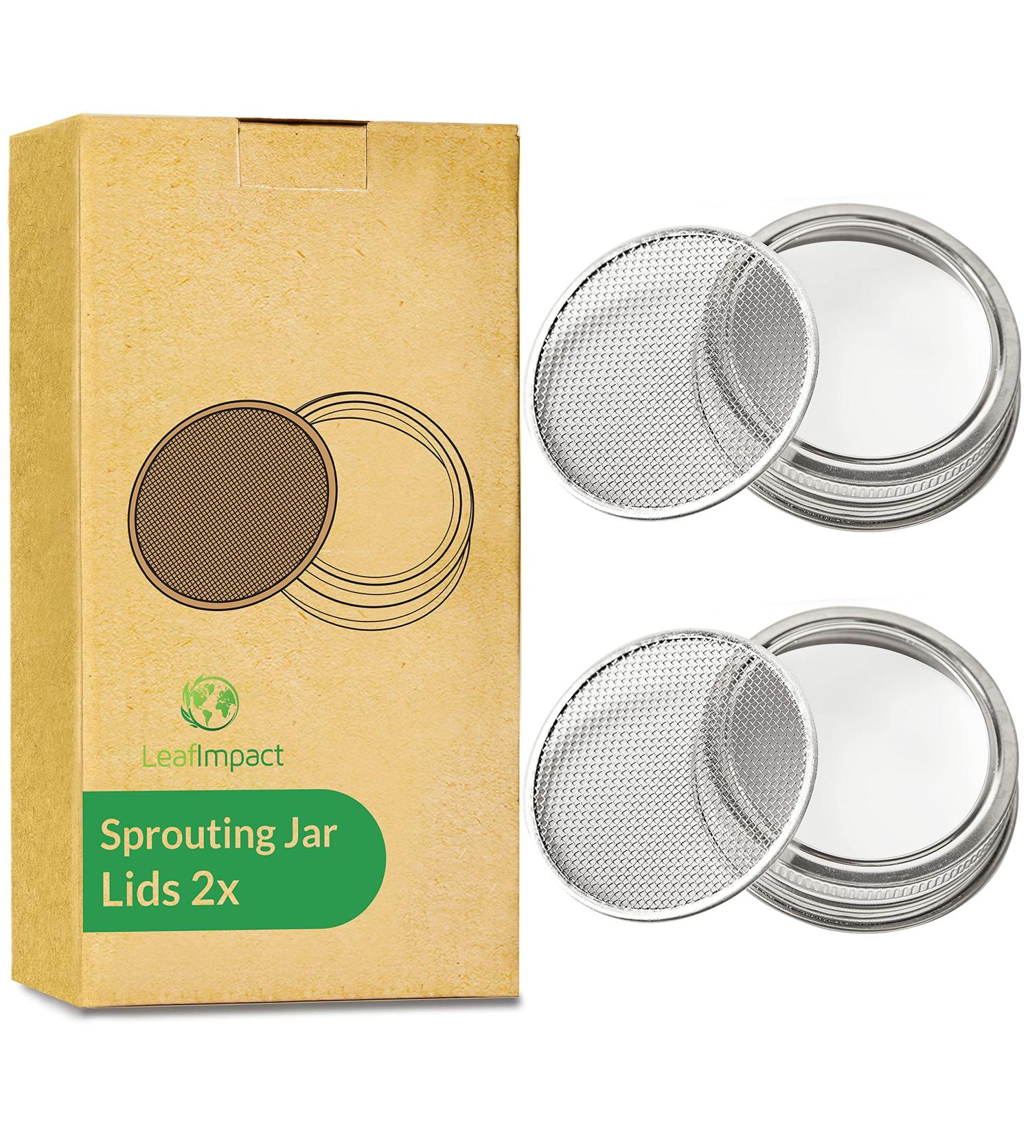 Seed Sprouting Jar Lids - 2 Pack Stainless Steel Strainer Screens for Regular Mouth Mason Jars | Grow Fresh Broccoli, Alfalfa, Beans at Home - Buy Online on GoSupps.com