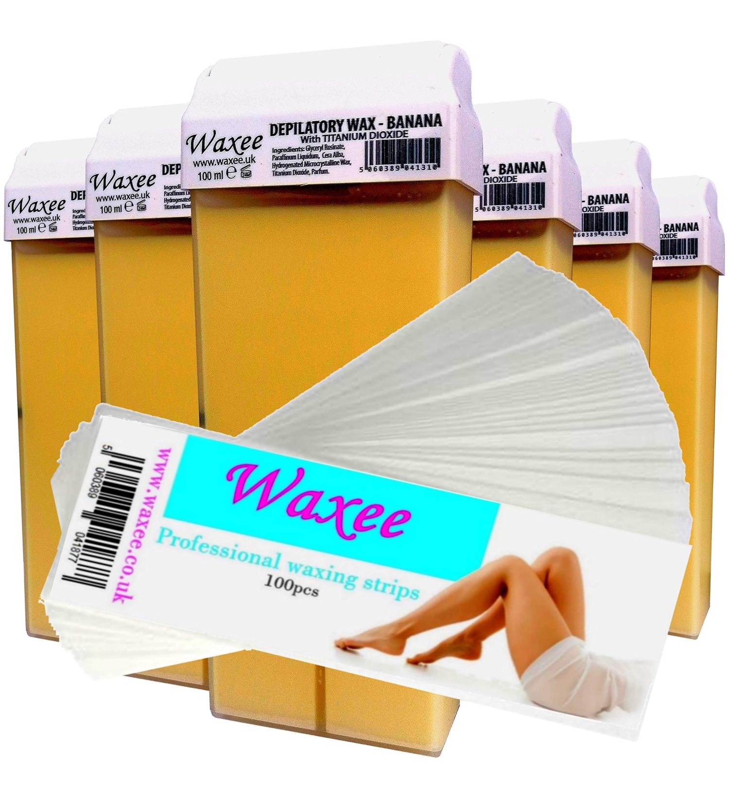 6x 100ml Roller Wax Cartridges + 100 Strips: Banana Body & Leg Waxee - Buy Online on GoSupps.com
