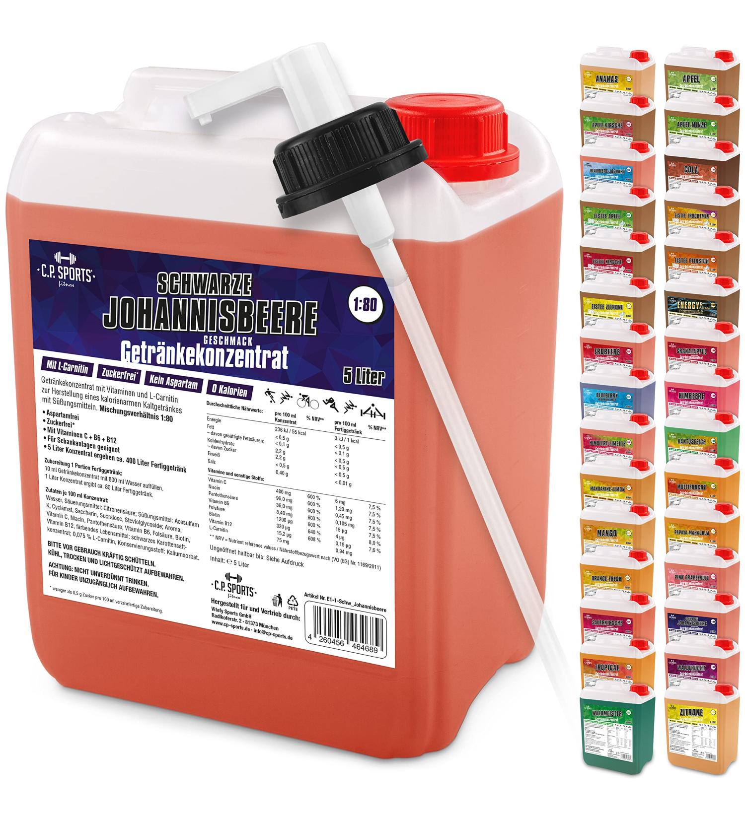 C.P.Sports Sugar-Free Beverage Syrup - Blackberry 5L Concentrate with Vitamins | Ideal for Sports Drinks - Includes Pump Dispenser - Buy Online on GoSupps.com