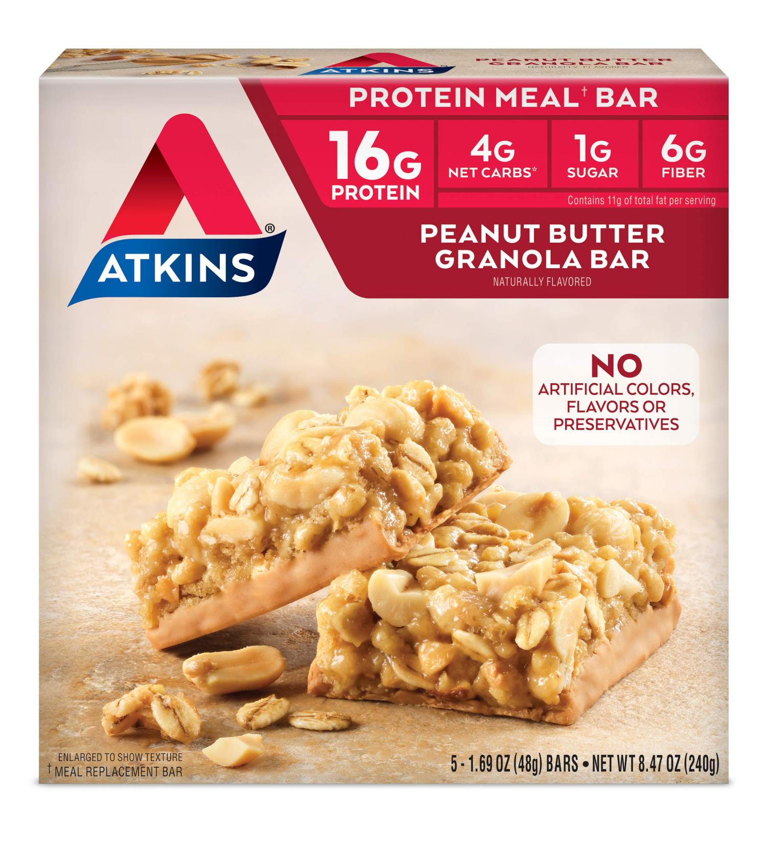 Atkins Peanut Butter Granola Protein Bars - Keto-Friendly, Crunchy & Creamy (5 Bars) - Buy Online on GoSupps.com