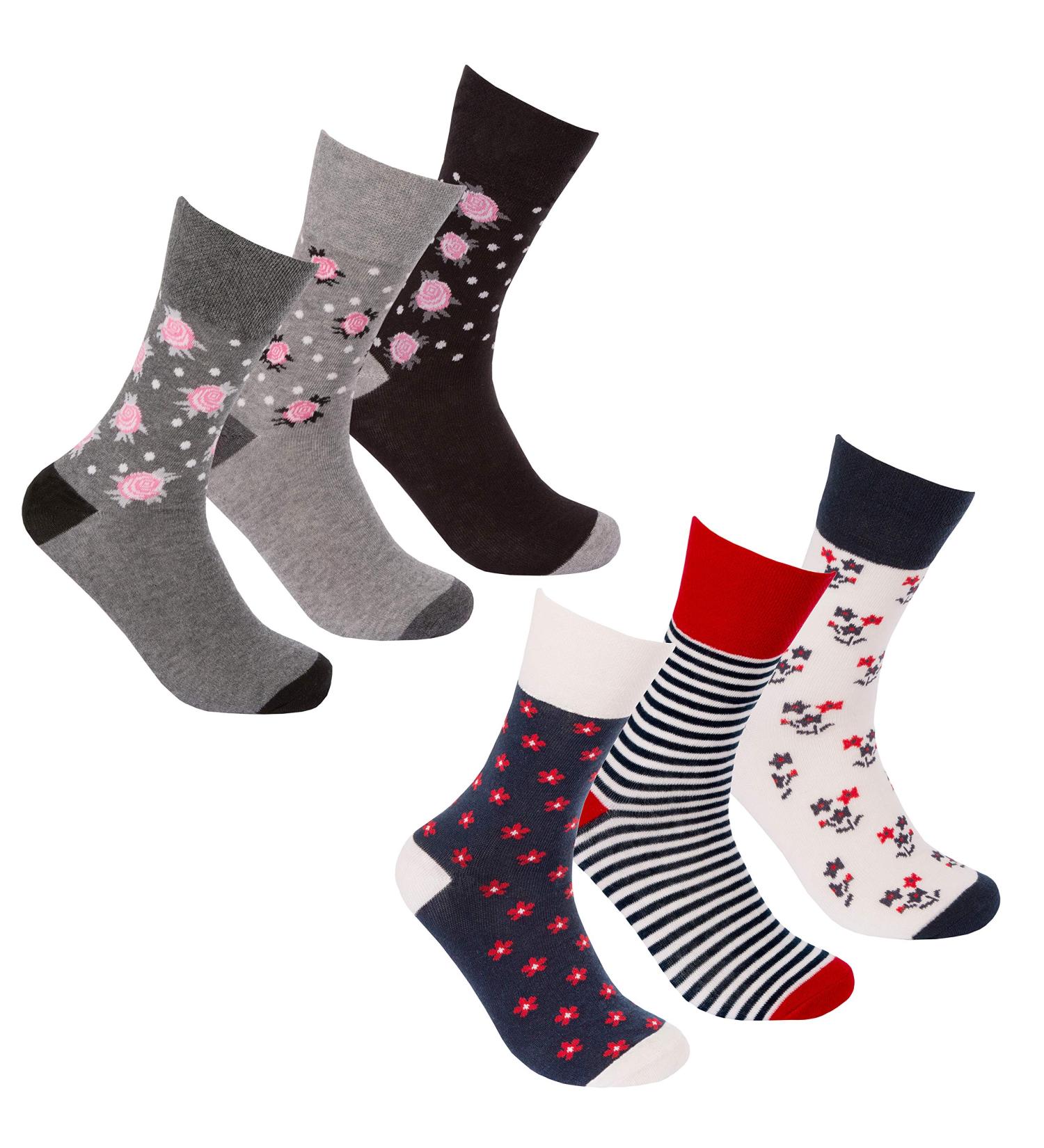 Ladies Non Elastic Loose Top Socks (6 or 12 Pair Multipack) Gentle Grip Diabetic Hosiery Size 4-8 Grey/White6 Pairs 4-8 - Buy Online on GoSupps.com