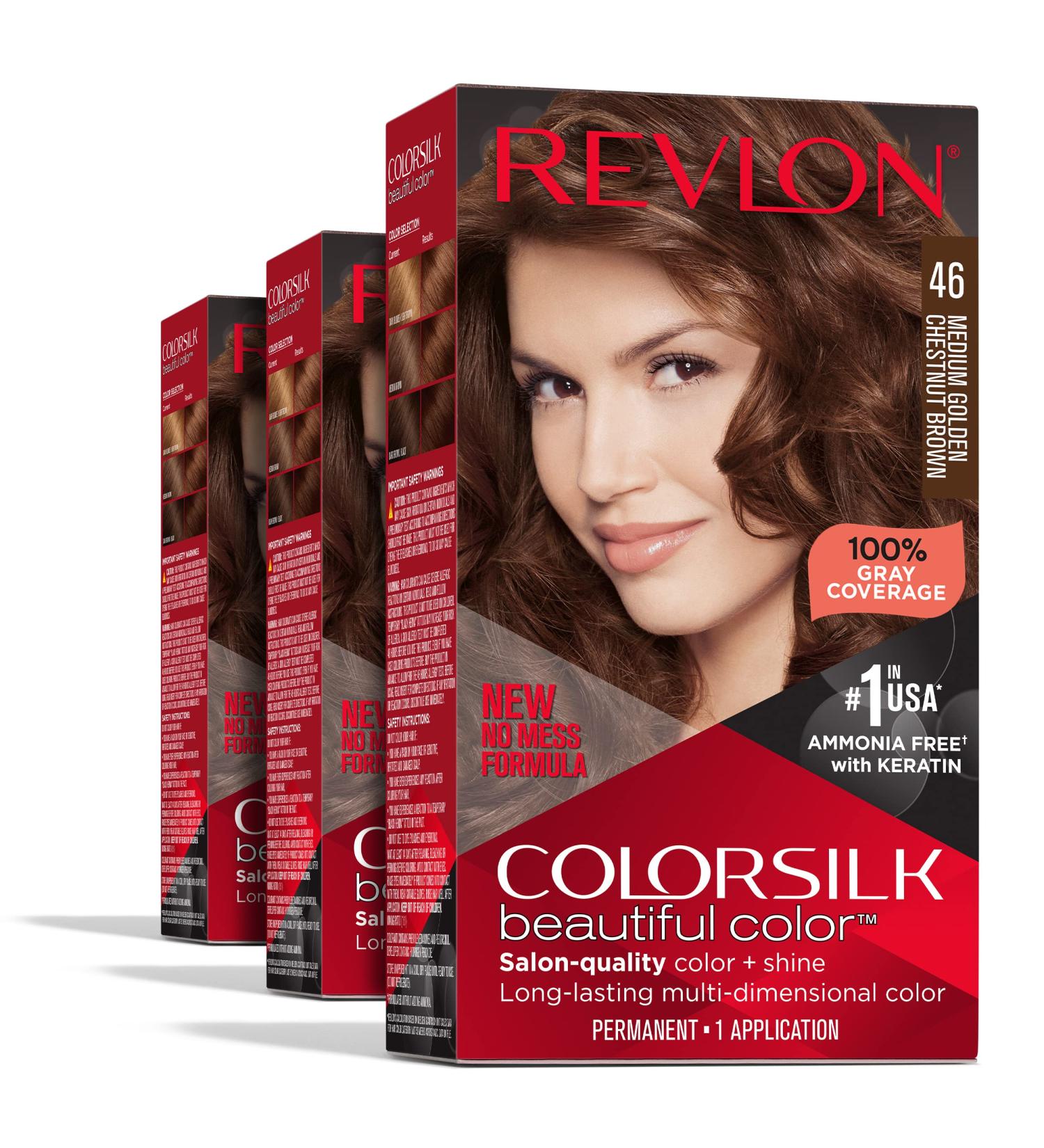 Revlon Colorsilk Permanent Hair Color 46 - Medium Golden Chestnut Brown (Pack of 3) | Ammonia-Free with 100% Gray Coverage - Buy Online on GoSupps.com
