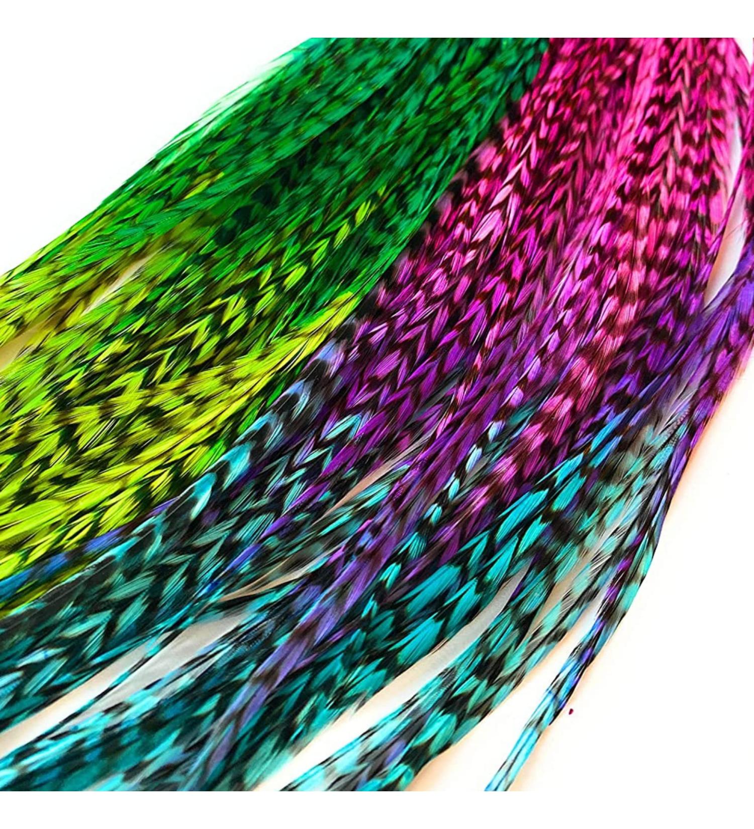Tie Dye Rooster Feather Hair Extensions - 20 Long Thin Individual Feathers by Feather Lily - Buy Online on GoSupps.com