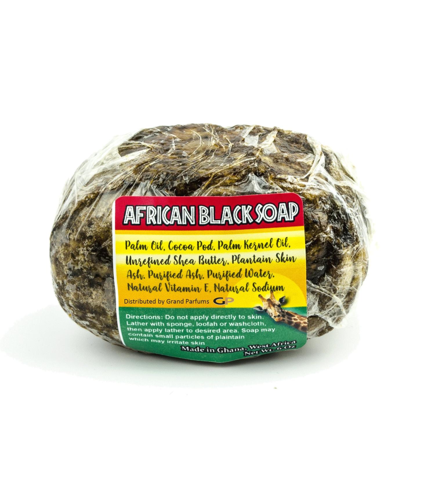 Grand Parfums Raw African Black Soap - Face & Body Wash 4-5 Oz Organic Beauty Bar - Pure & Natural Ingredients - Authentic Quality Imported from Ghana Distrib (1 Bar of African Black Soap)