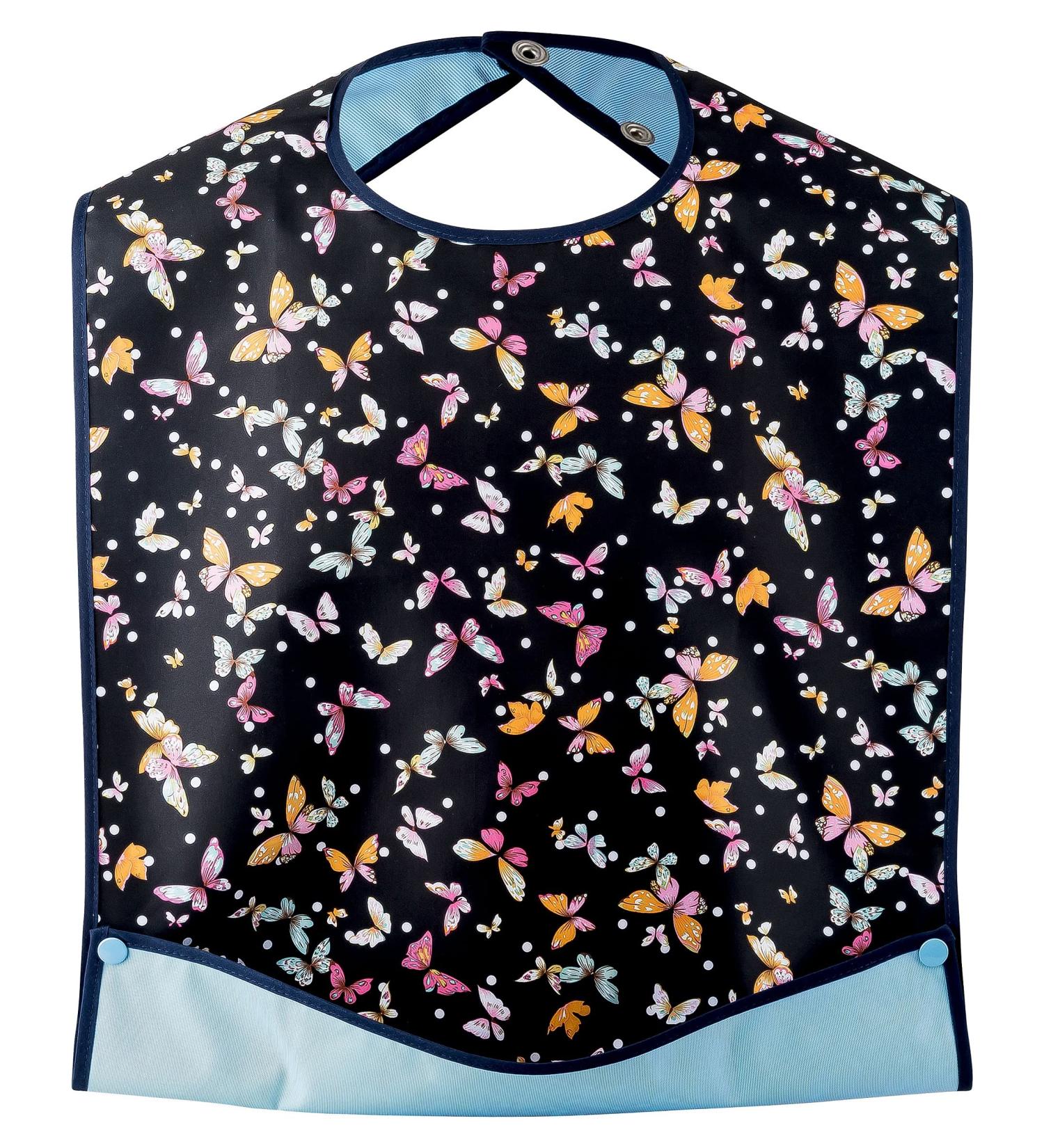 BauGaa L tzchen - Water-Repellent Adult Bib with Collecting Shell & Push Button Clasp | Washable Clothing Protection for Seniors | Large Reusable Black Butterfly - Buy Online on GoSupps.com