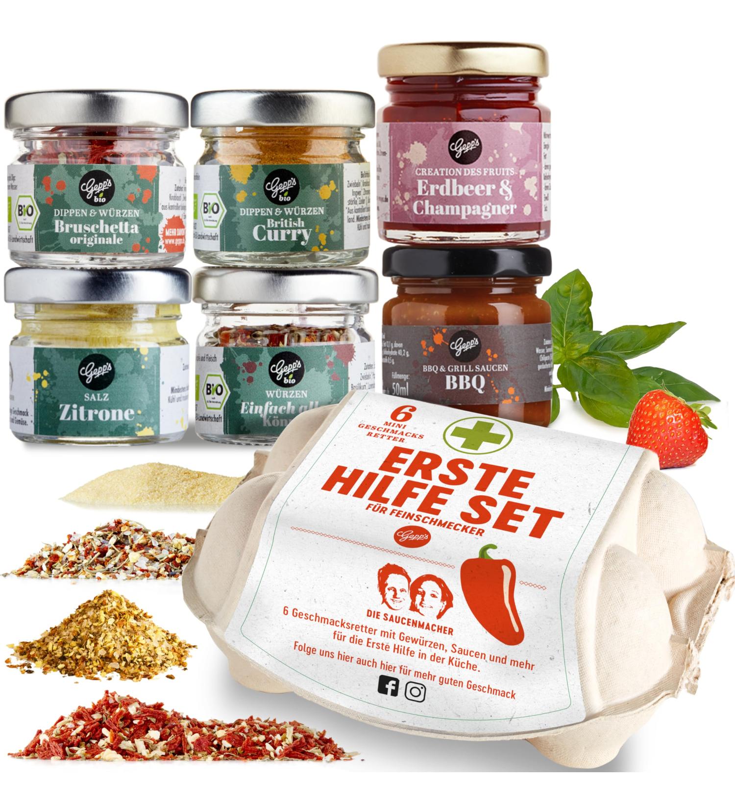 Gepps Delicatessen First Aid Tasting Box | Gourmet Gift Basket for Men & Women | 6 Delicious Delicacies Spices Dips & Sauces for Small Emergencies - Buy Online on GoSupps.com