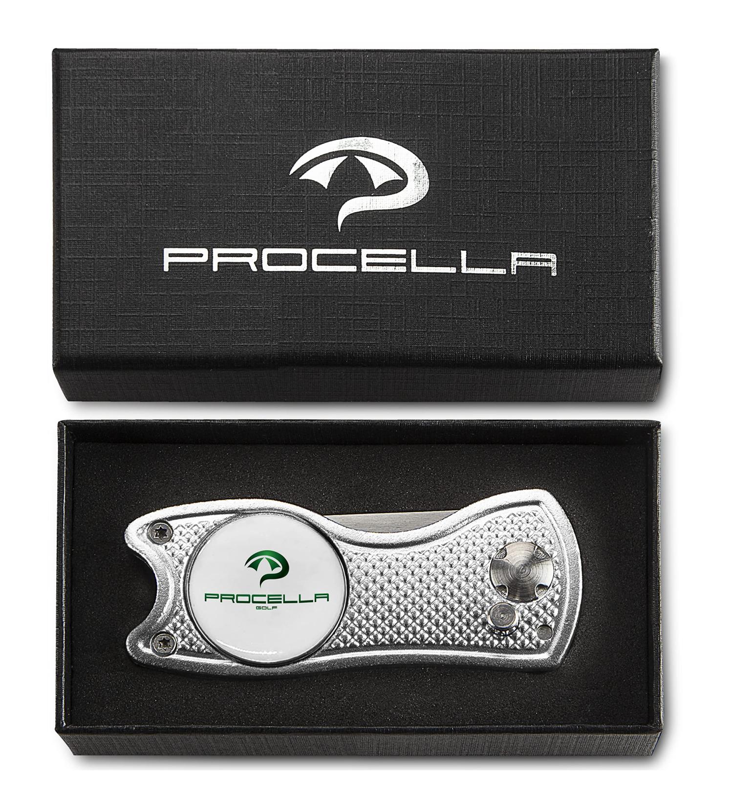 Procella Golf Divot Repair Tool with Ball Marker | Metal Switchblade Style | Multi-Tool for Men and Women - Silver - Buy Online on GoSupps.com