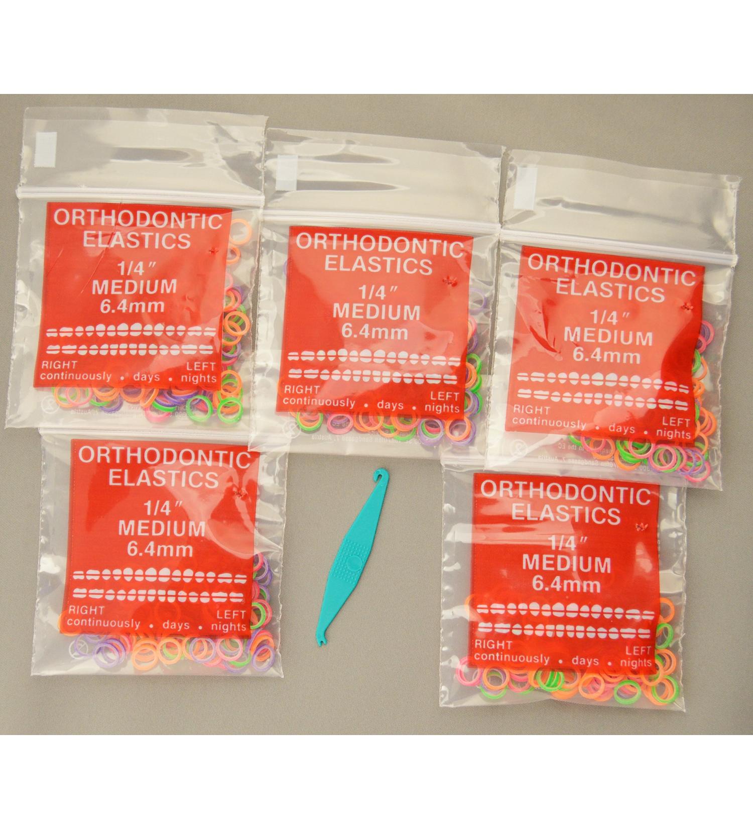 1/4 inch Orthodontic Elastic Rubber Bands 500 Pack Neon Medium Force 3.5 oz rubberbands for making bows Dreadlocks Dreads Doll Hair Braids Top Knots + FREE elastic placer by AdentalZ