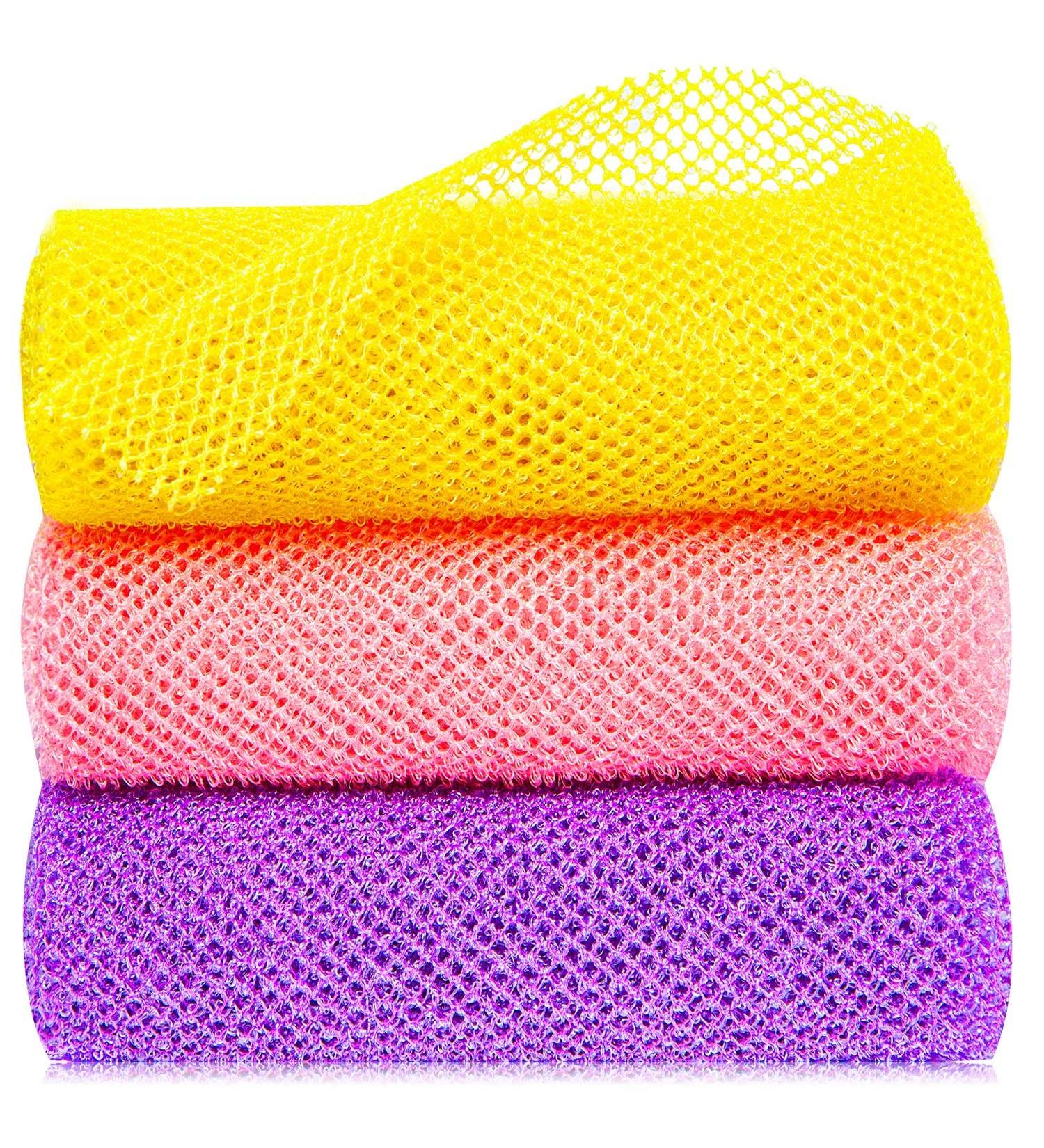 African Exfoliating Net Sponge Set - 3 Pcs | Bath Sponge Scrubbing Rag for Shower | Long Body Scrubber for Deep Cleaning - Buy Online on GoSupps.com