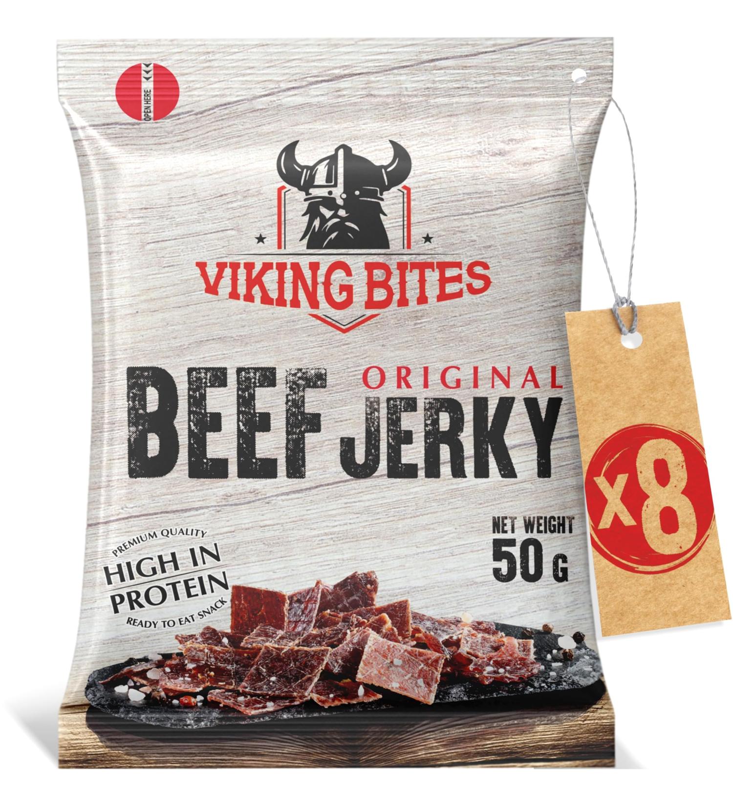 Viking Bites Beef Jerky Original 400 g (8 x 50 g) - Beef jerky - High protein meat snacks - Buy Online on GoSupps.com
