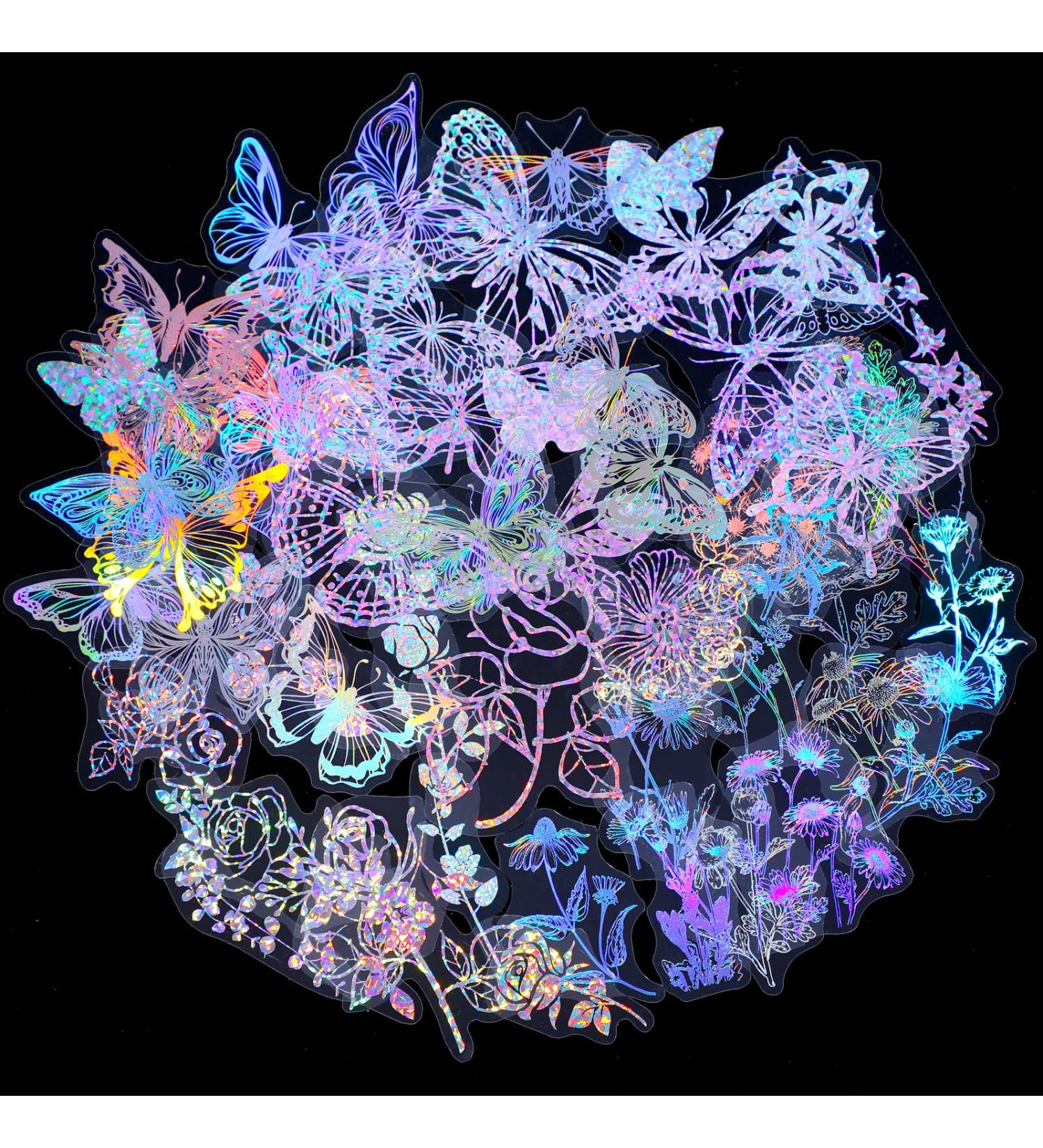 180 Pcs Holographic Flower and Butterfly Sticker Set - Waterproof Plant Decor Decals for Scrapbooking, Journal, Laptop - Glitter Adhesive Stickers for Planner, Water Bottle, Phone - Floral and Butterfly Design - Buy Online on GoSupps.com
