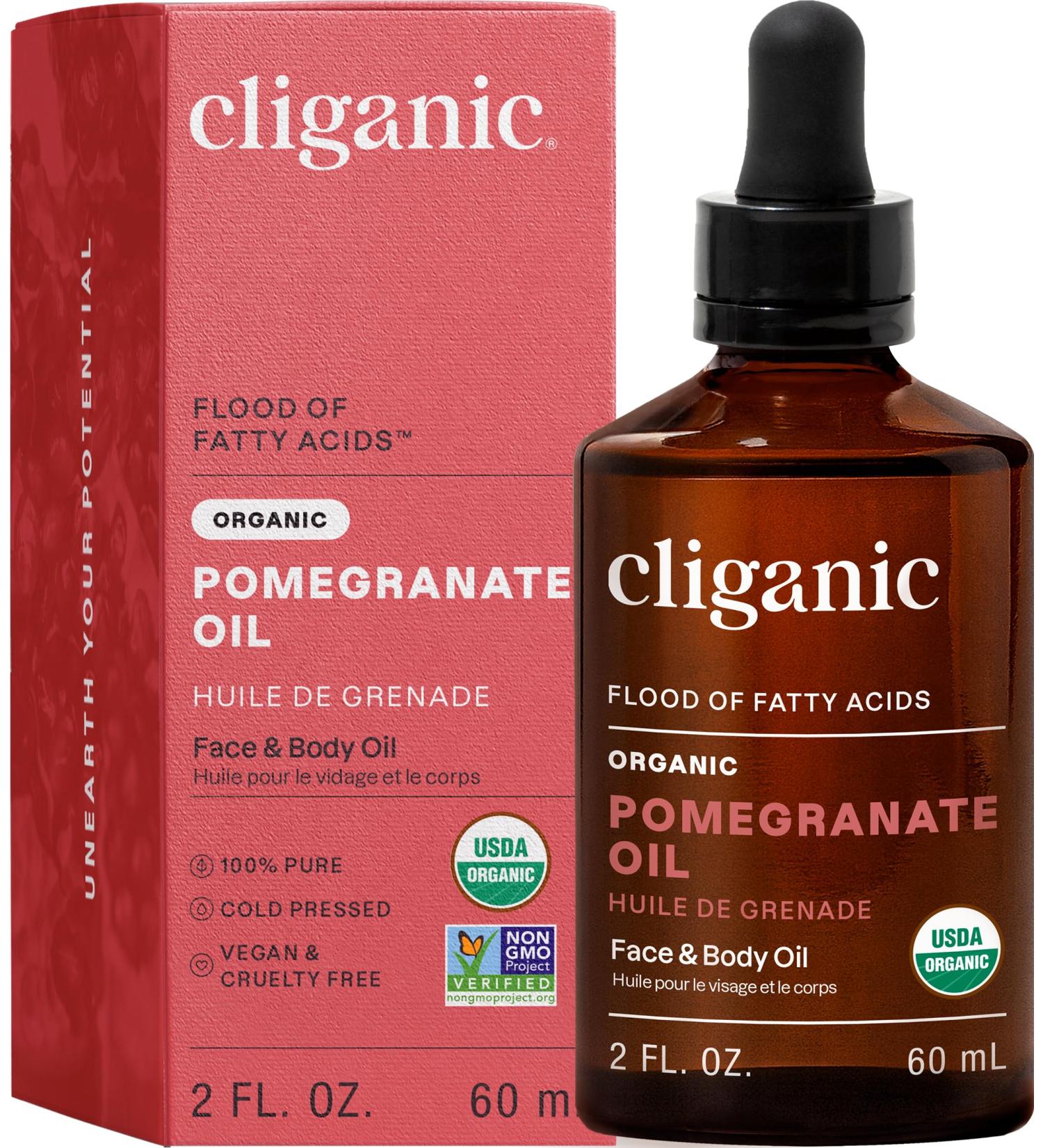 Cliganic Organic Pomegranate Seed Oil 100% Pure (2oz) - For Face Skin | Natural Cold Pressed Unrefined 2 Fl Oz (Pack of 1)