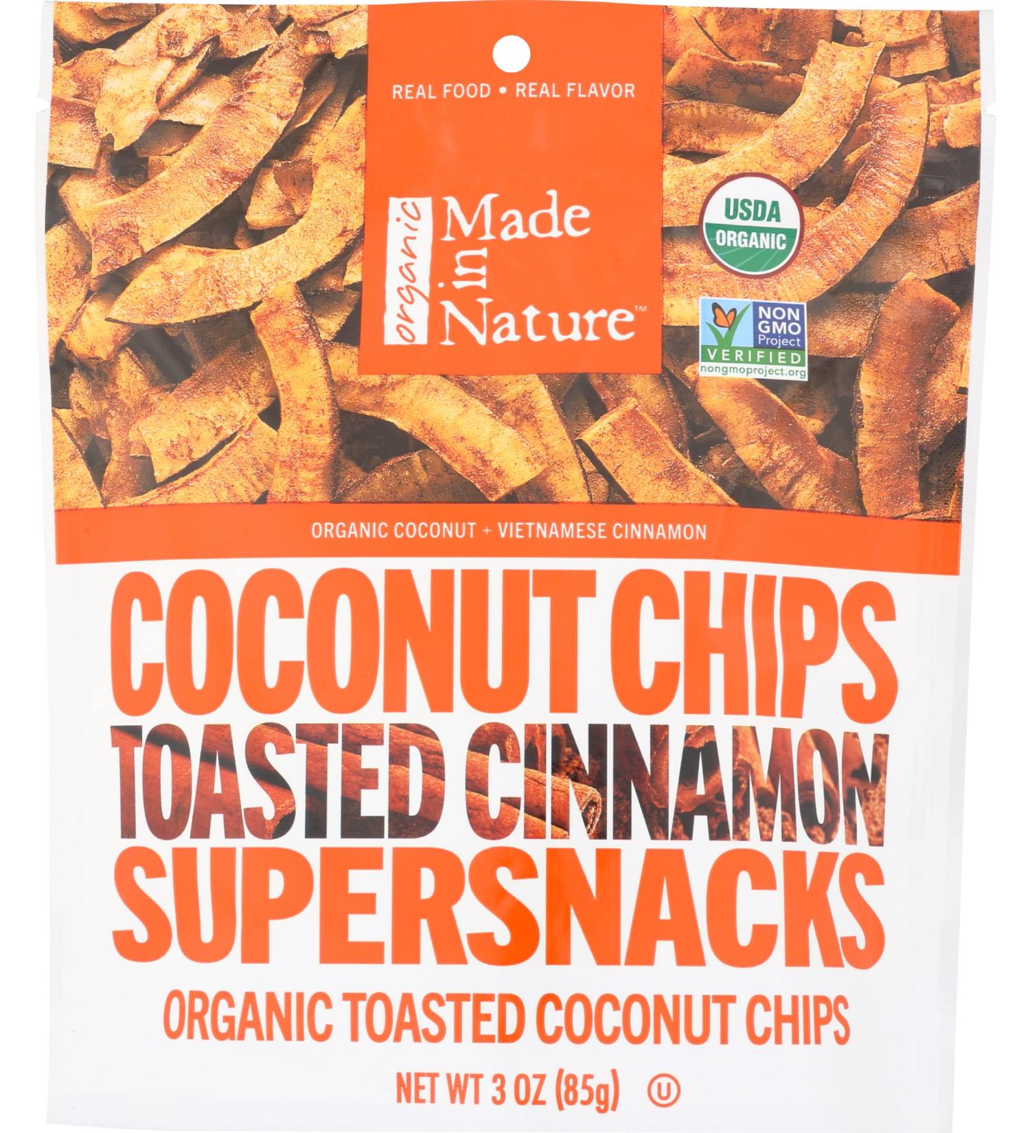 Made in Nature Organic Coconut Chips - Toasted Cinnamon Super Snacks 3 oz | Healthy Snack - Buy Online on GoSupps.com