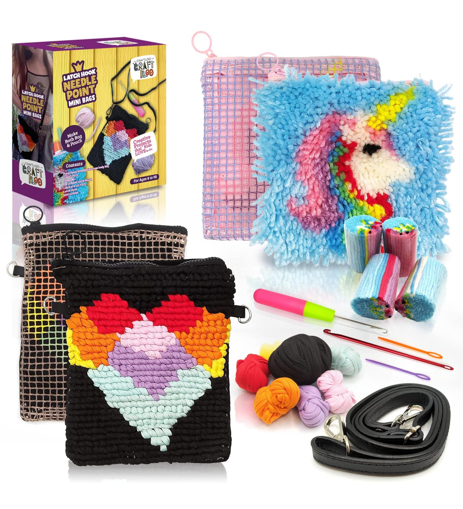 Unicorn Latch Hook Pouch & Heart Cross Body Bag Sewing Kit in Pink - Buy Online on GoSupps.com