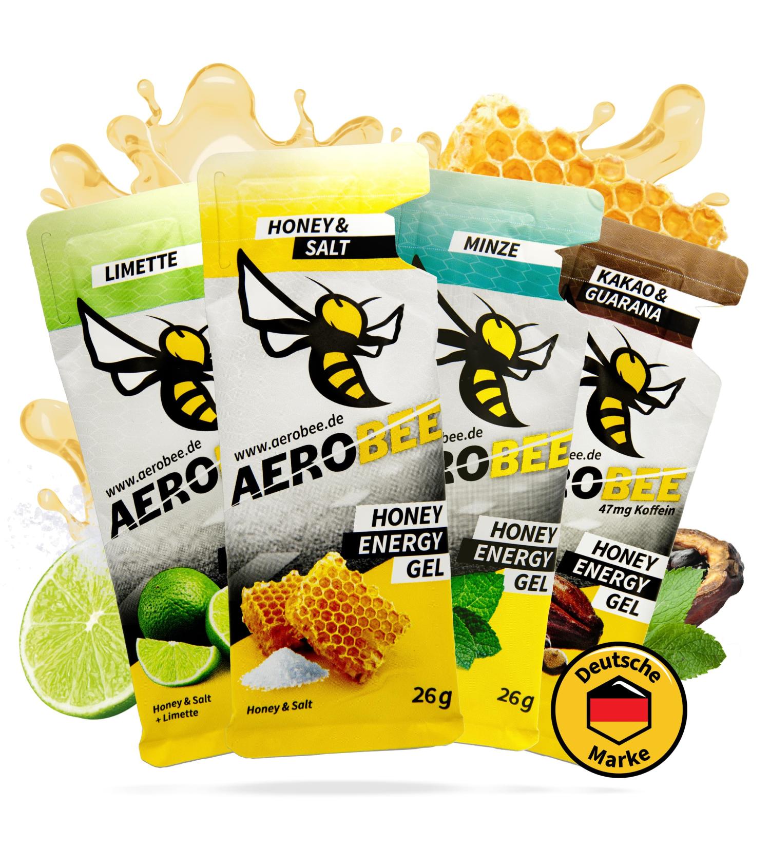 Aerobee Energy Gel Classic Tasting Package - 100% Natural Honey Energy Gel for Endurance Sports (4x26g) - Buy Online on GoSupps.com