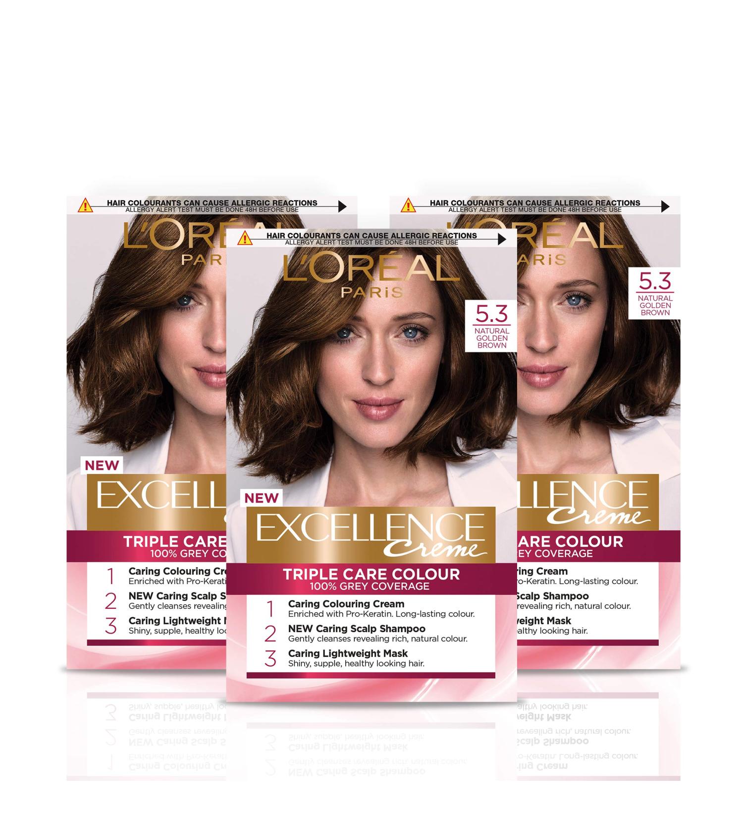 L'Oreal Paris Excellence 5.3 Golden Brown Hair Color - Pack of 3 | International Shipping Available - Buy Online on GoSupps.com