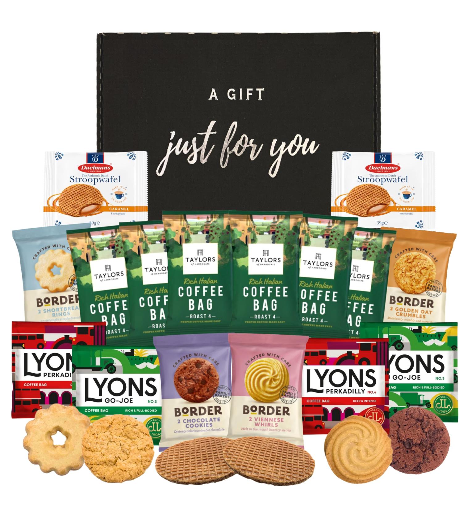 Coffee Gift Set - Taylors Coffee Bags x6 Lyons Coffee Bags x4 Bundle with Stroopwafels and Border Coffee Biscuits - Ground Coffee Gifts for Men and Women - Buy Online on GoSupps.com