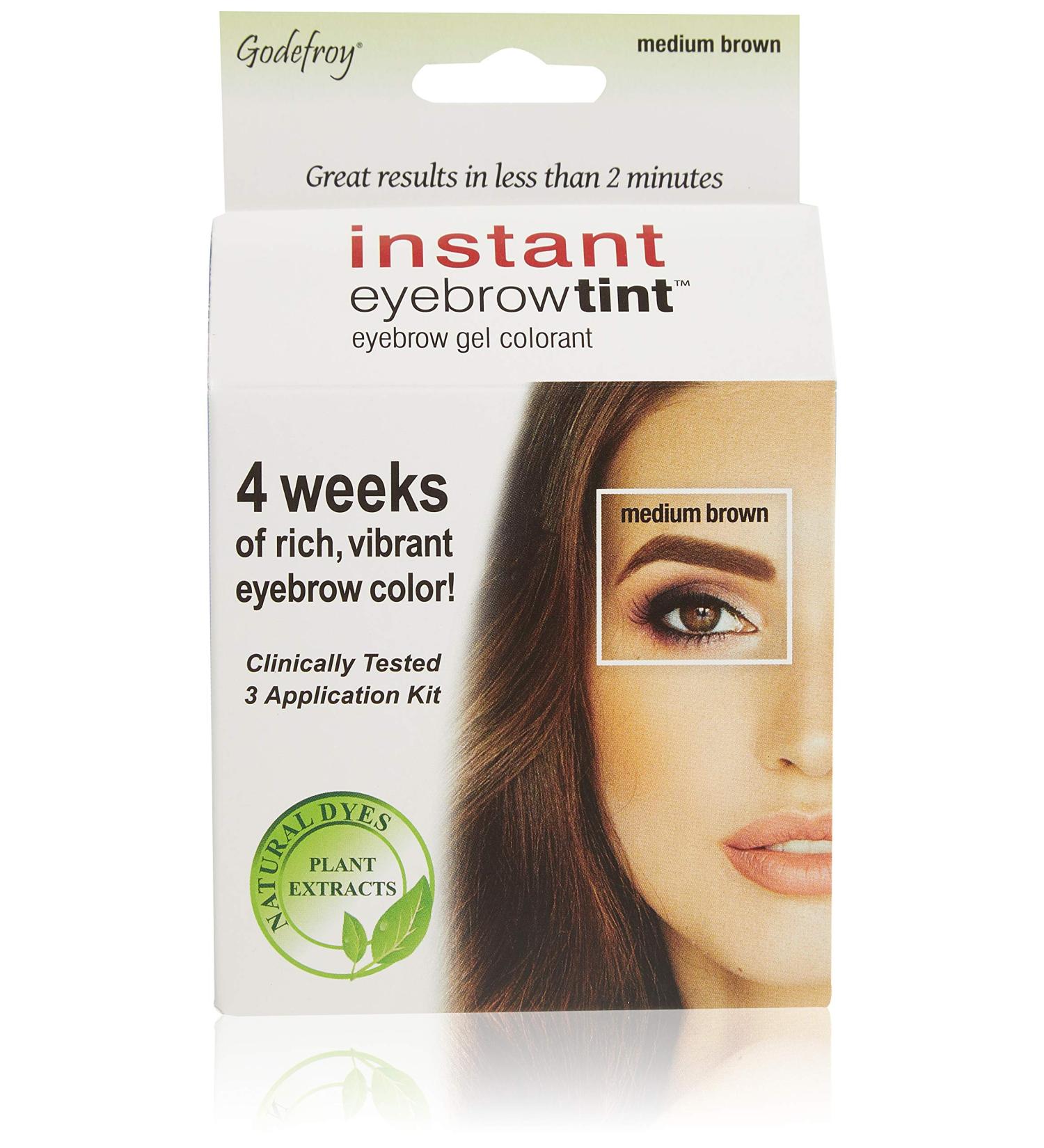 Godefroy Instant Eyebrow Color Medium Brown - 12 Weeks Long Lasting, 3 Applications per Kit, 3 Count - 0.18 oz - Buy Online on GoSupps.com