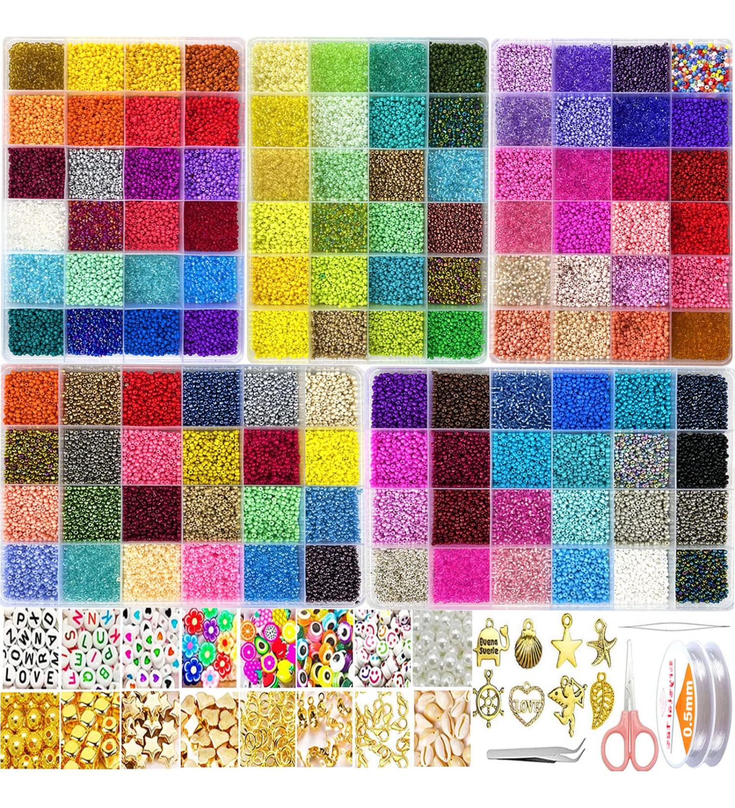 54000pcs Glass Seed Beads Jewelry Making Kit - 120 Colors, 2mm Small Beads with Evil Eye Beads, Charms, Pendants - DIY Bracelets Art & Craft - Buy Online on GoSupps.com