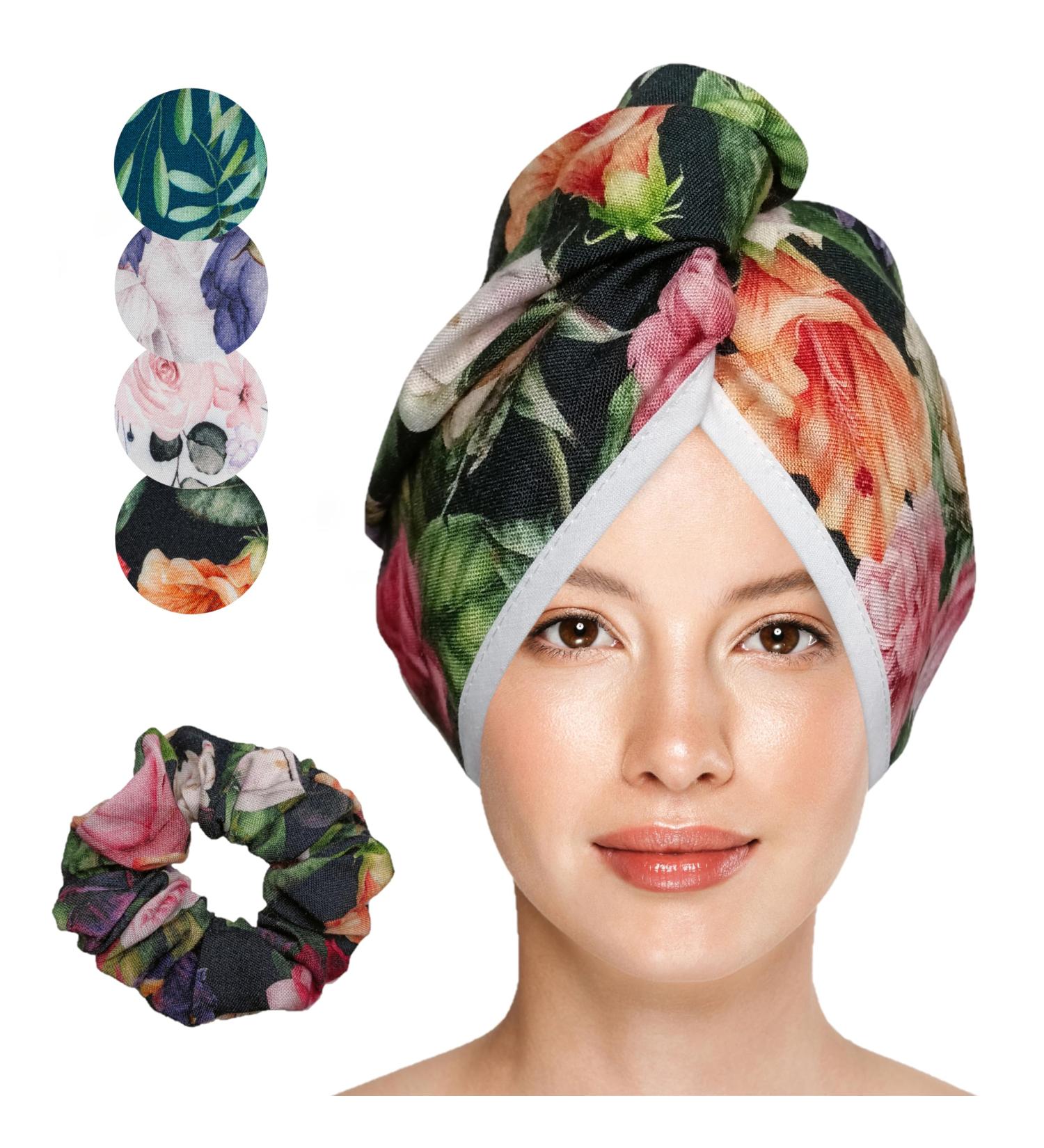 Jocero Bamboo Hair Turban Towel for Women - Long Hair Towel with Button & Hair Tie - Black & Red - Buy Online on GoSupps.com